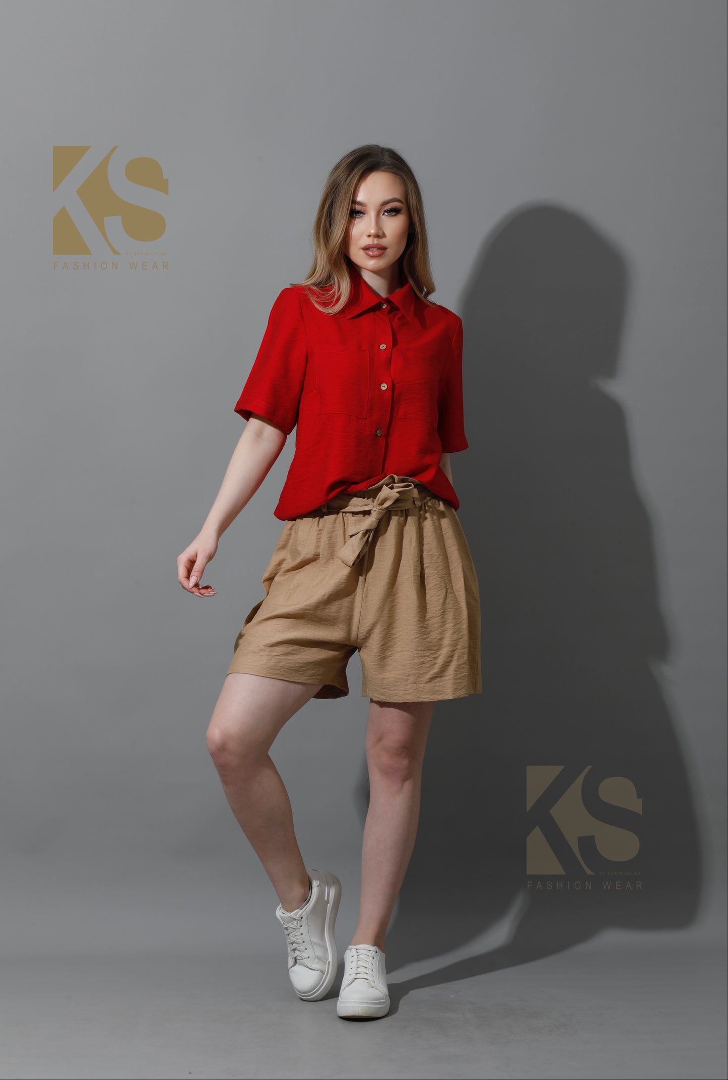 Shirt With Half Sleeves - Red