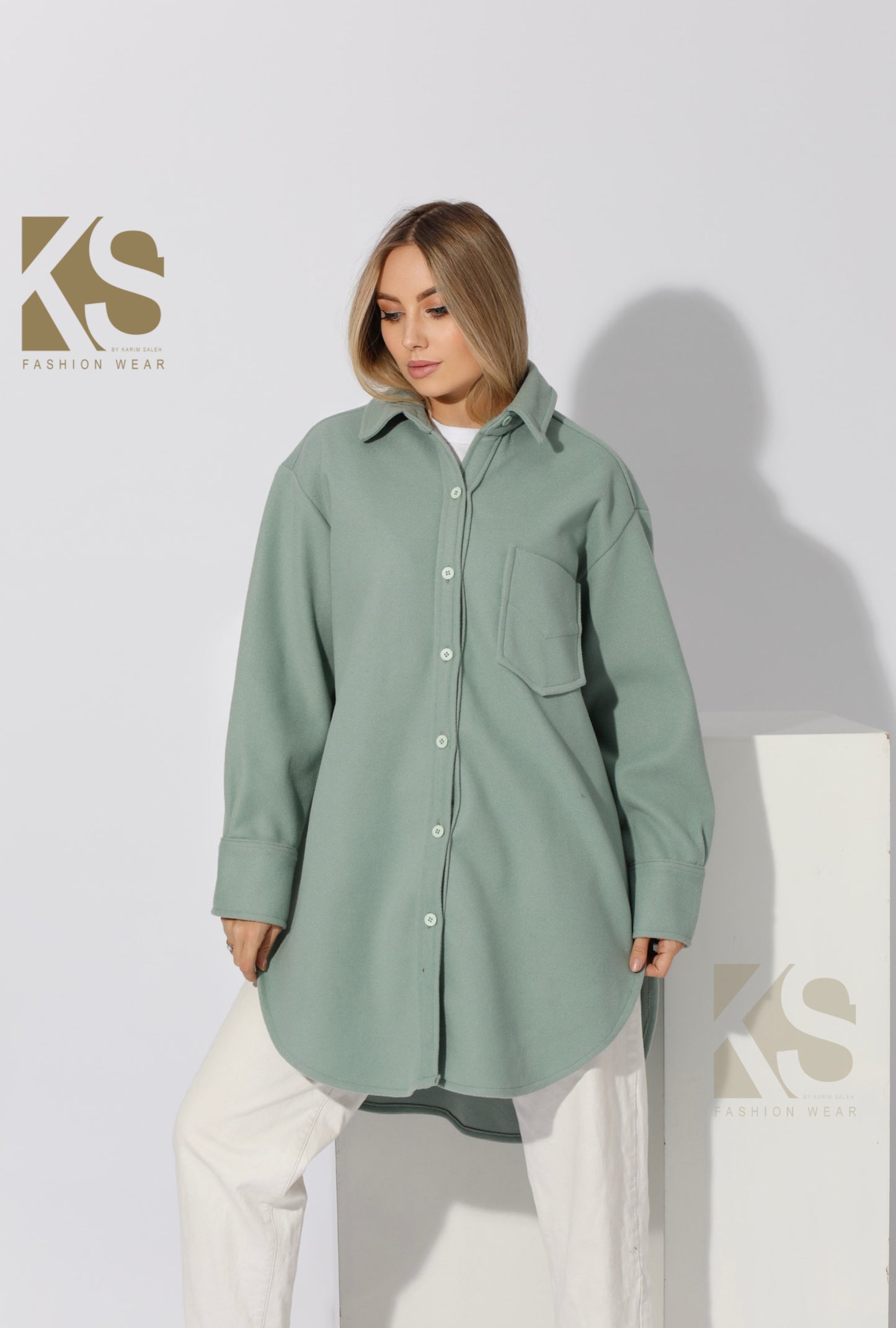 Woolen Oversized Shirt - Mint Green