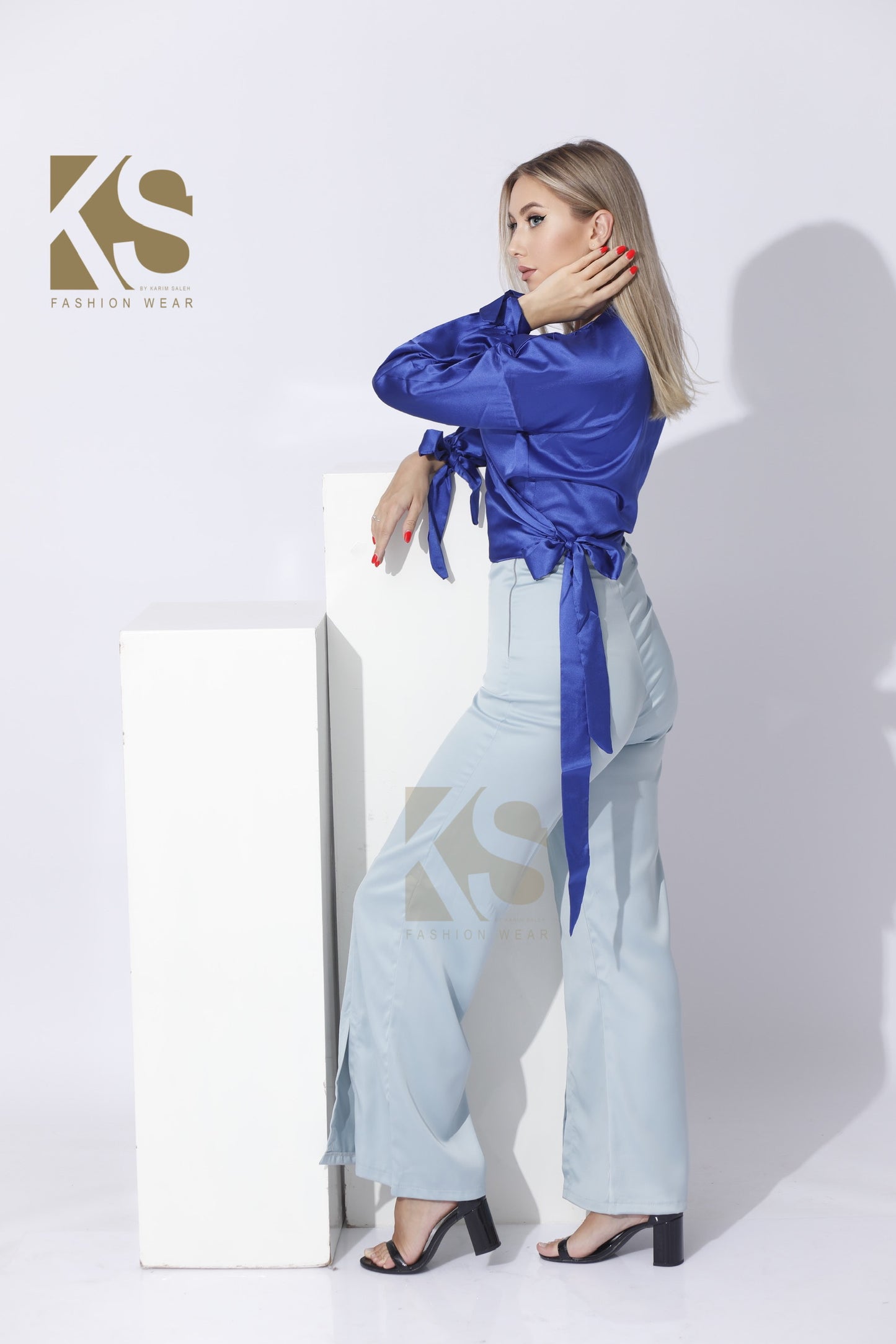 Wrap Tie Blouse - Electric Blue
