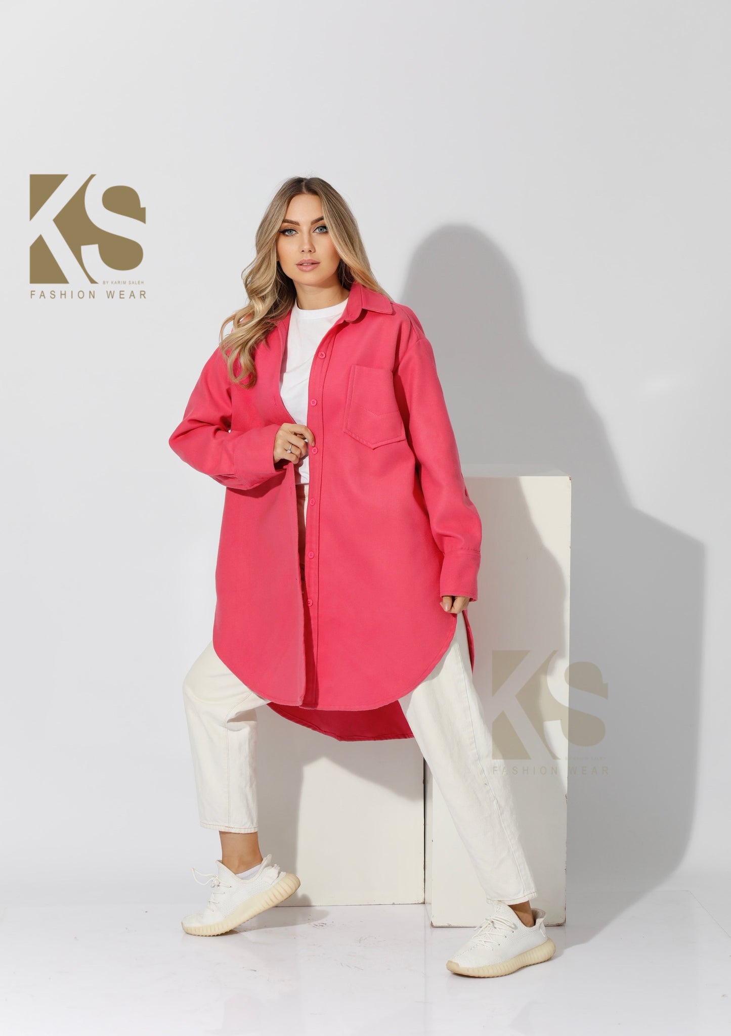 Woolen Oversized Shirt - Barbie Pink
