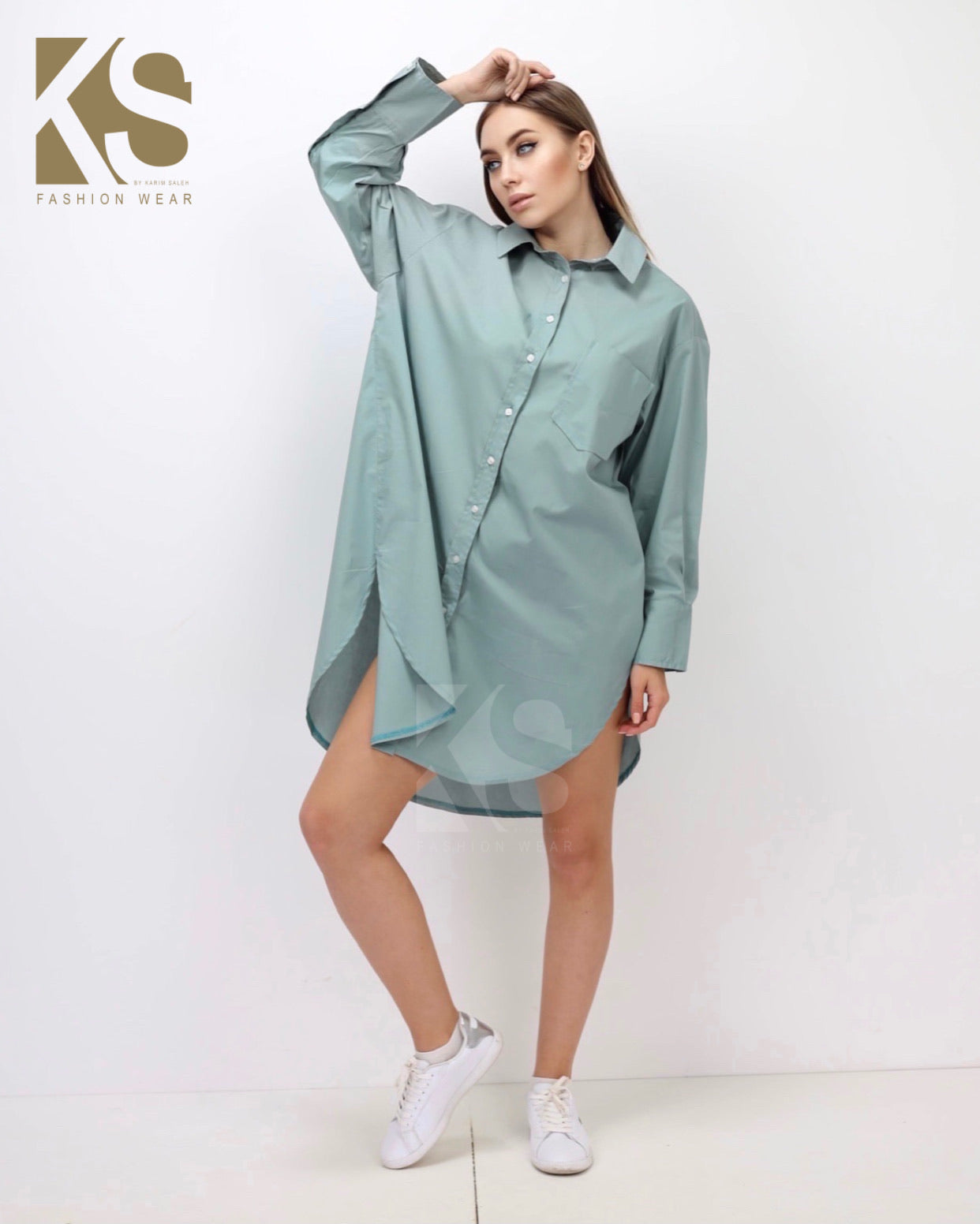Oversized Shirt Dress - Mint Green