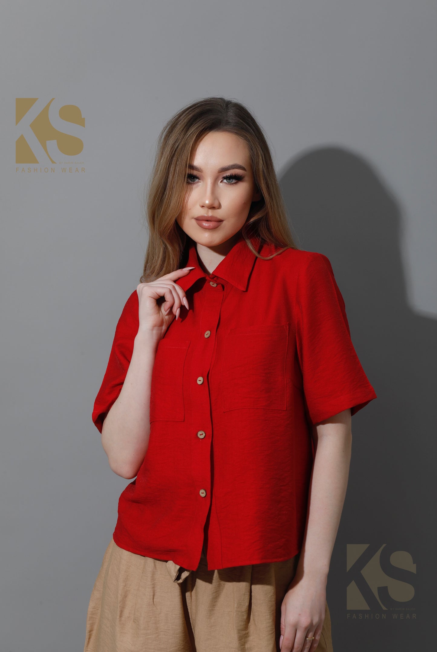 Shirt With Half Sleeves - Red