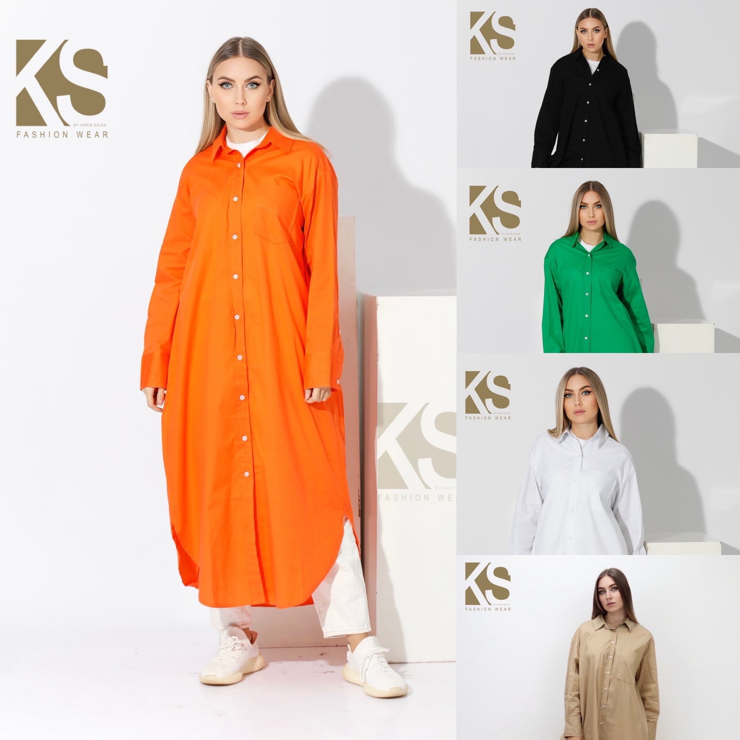 Long Oversized Shirt Dress - Green