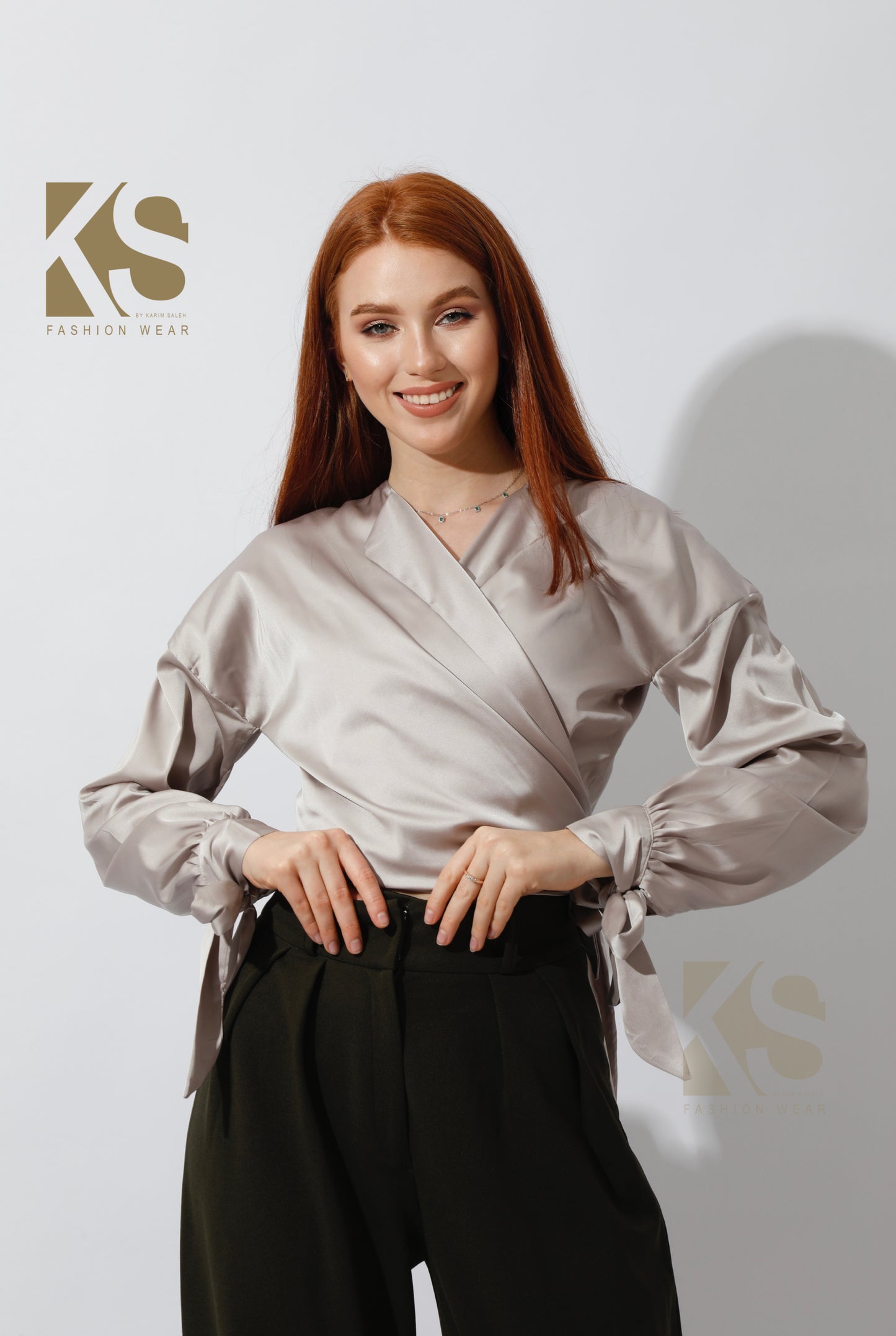 Wrap Tie Blouse - Beige