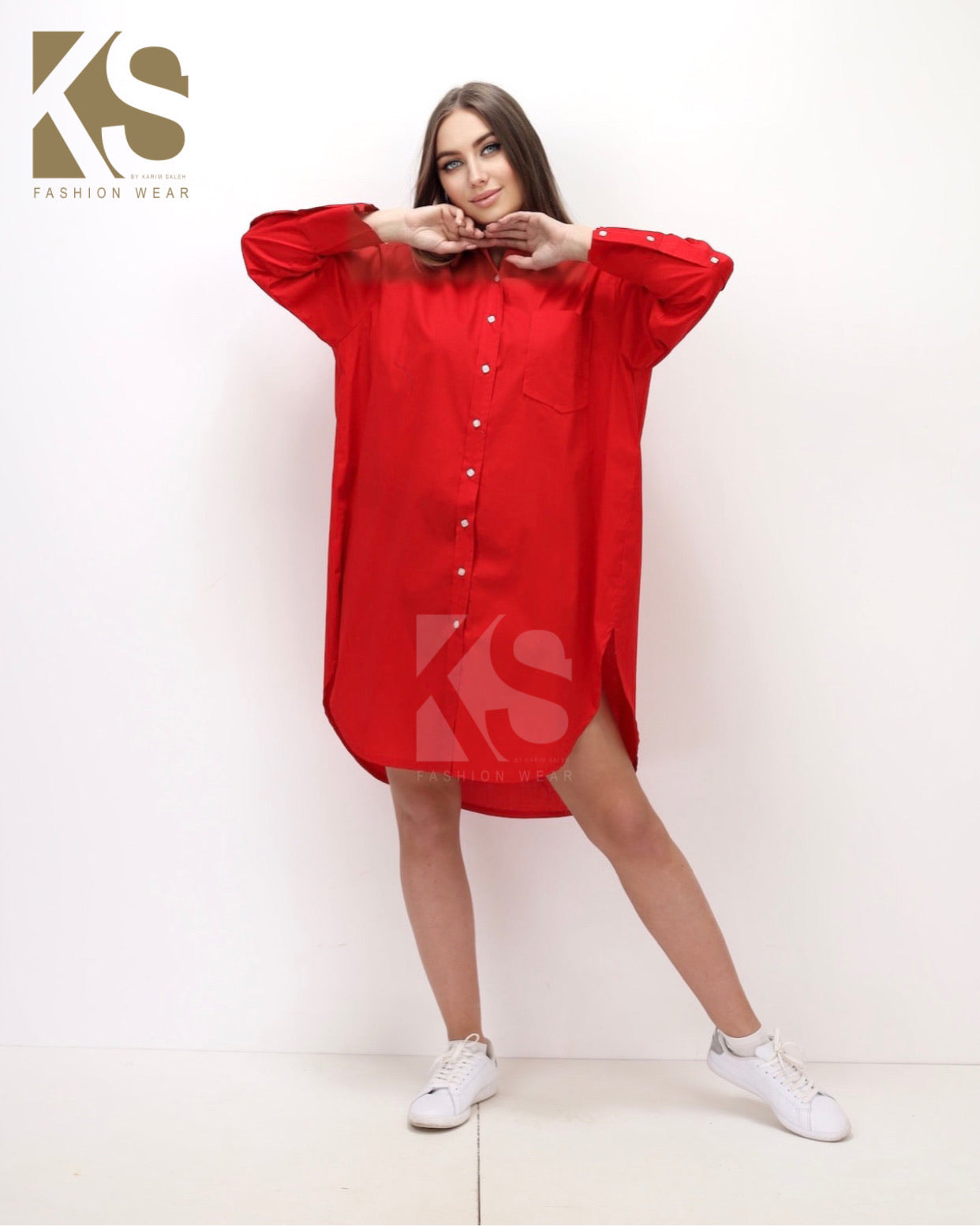 Oversized Shirt Dress - Red