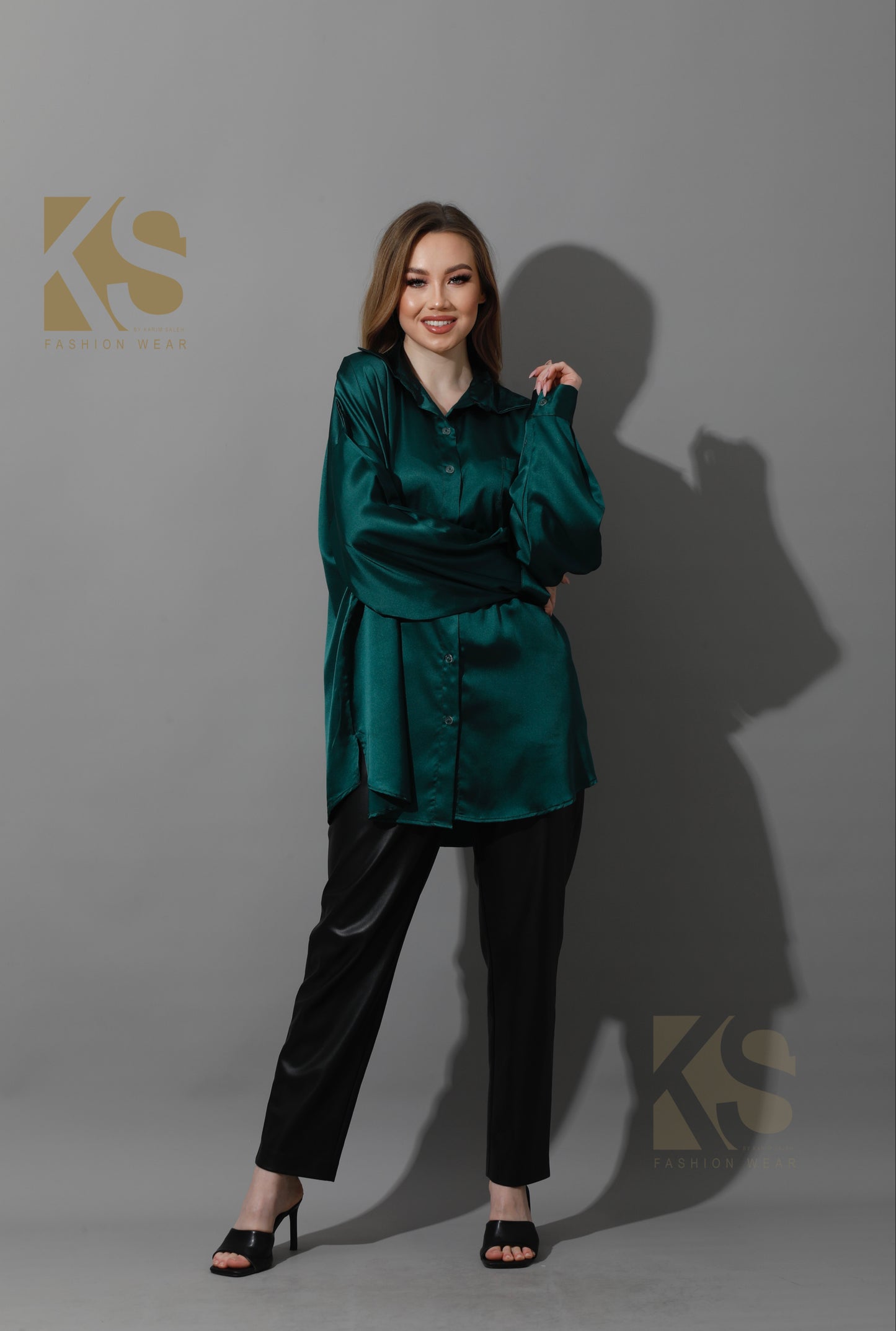 Oversized Satin Blouse - Dark Green