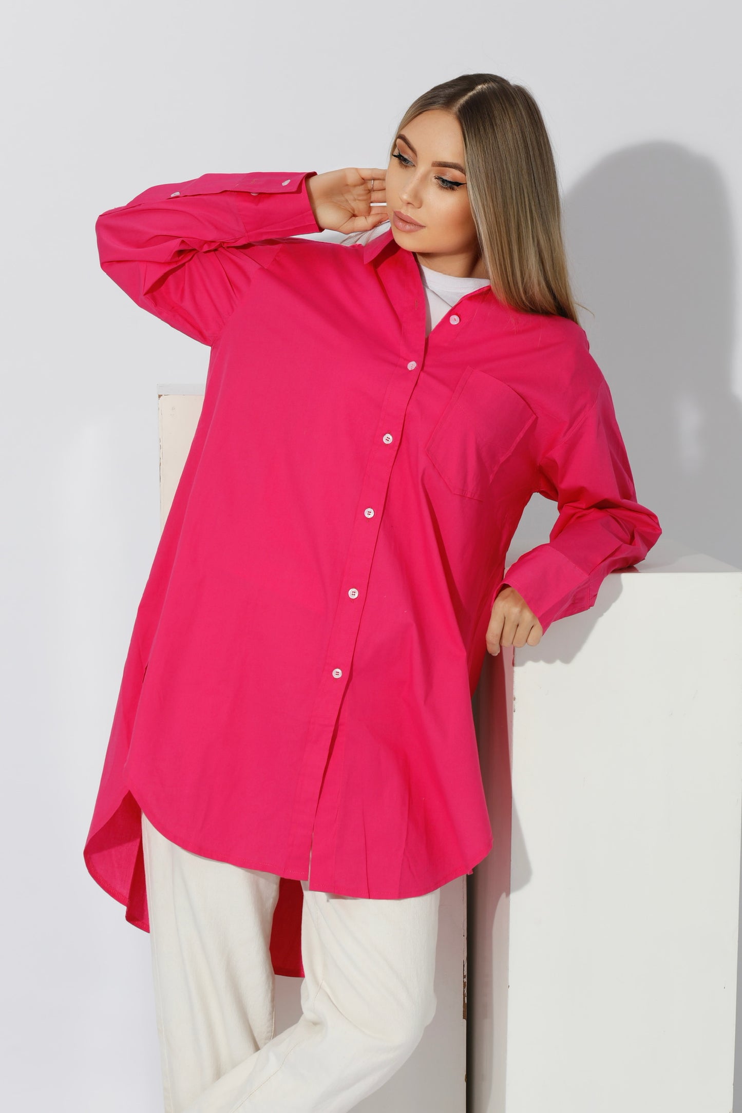 Oversized Shirt Dress - Barbie Pink