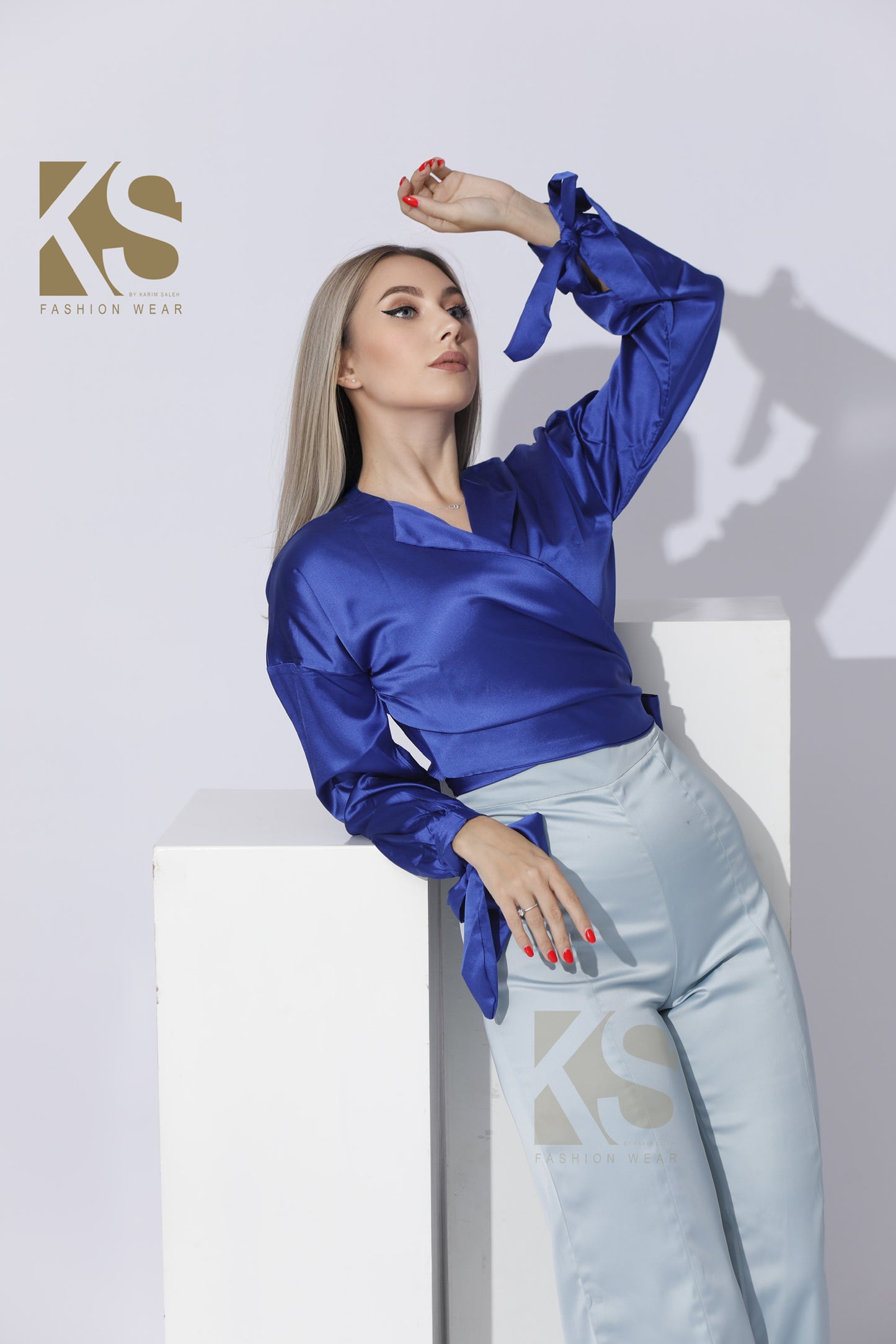 Wrap Tie Blouse - Electric Blue