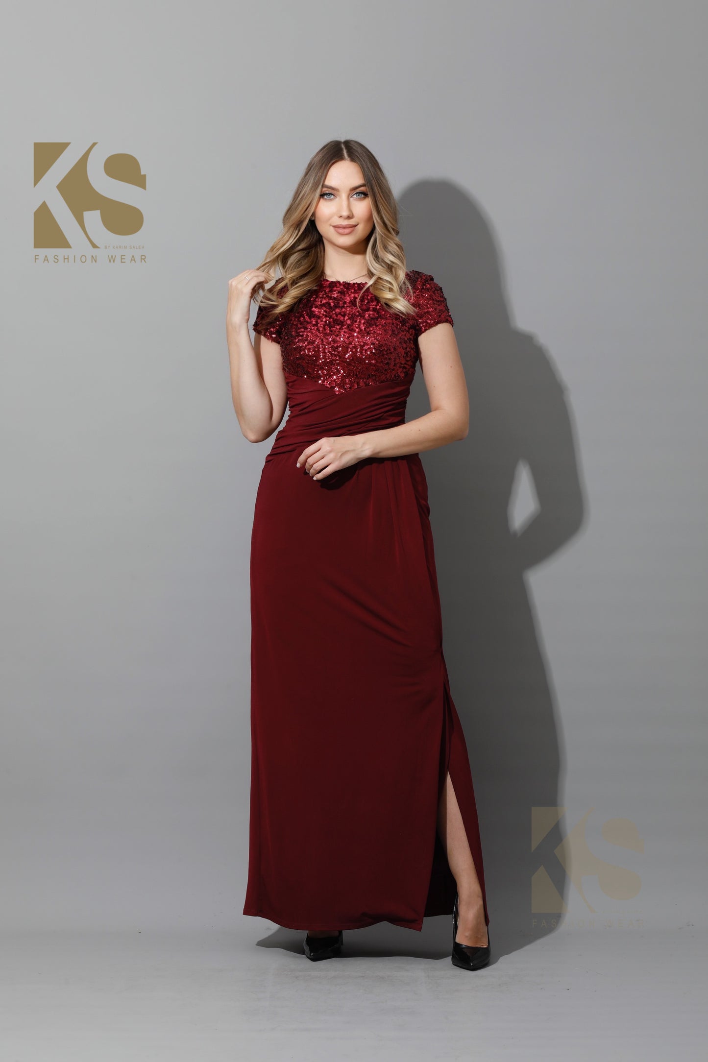 KOMA Designs : Sequins Maxi Dress - Maroon