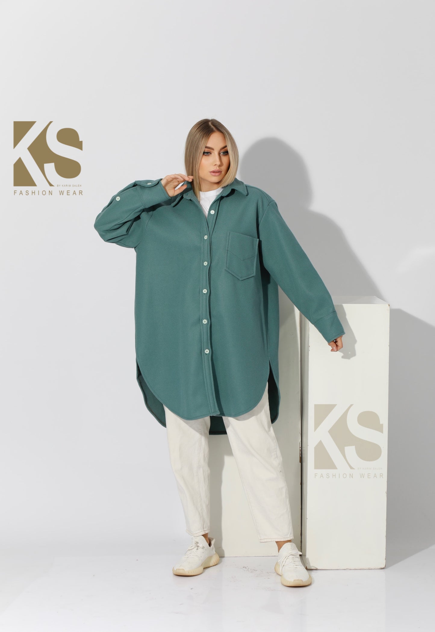 Woolen Oversized Shirt - Mint Blue