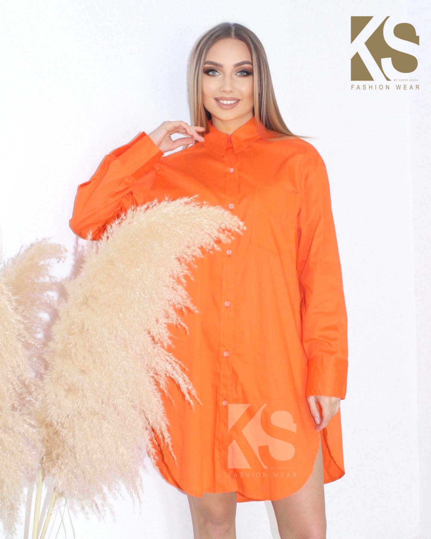 Oversized Shirt Dress - Orange