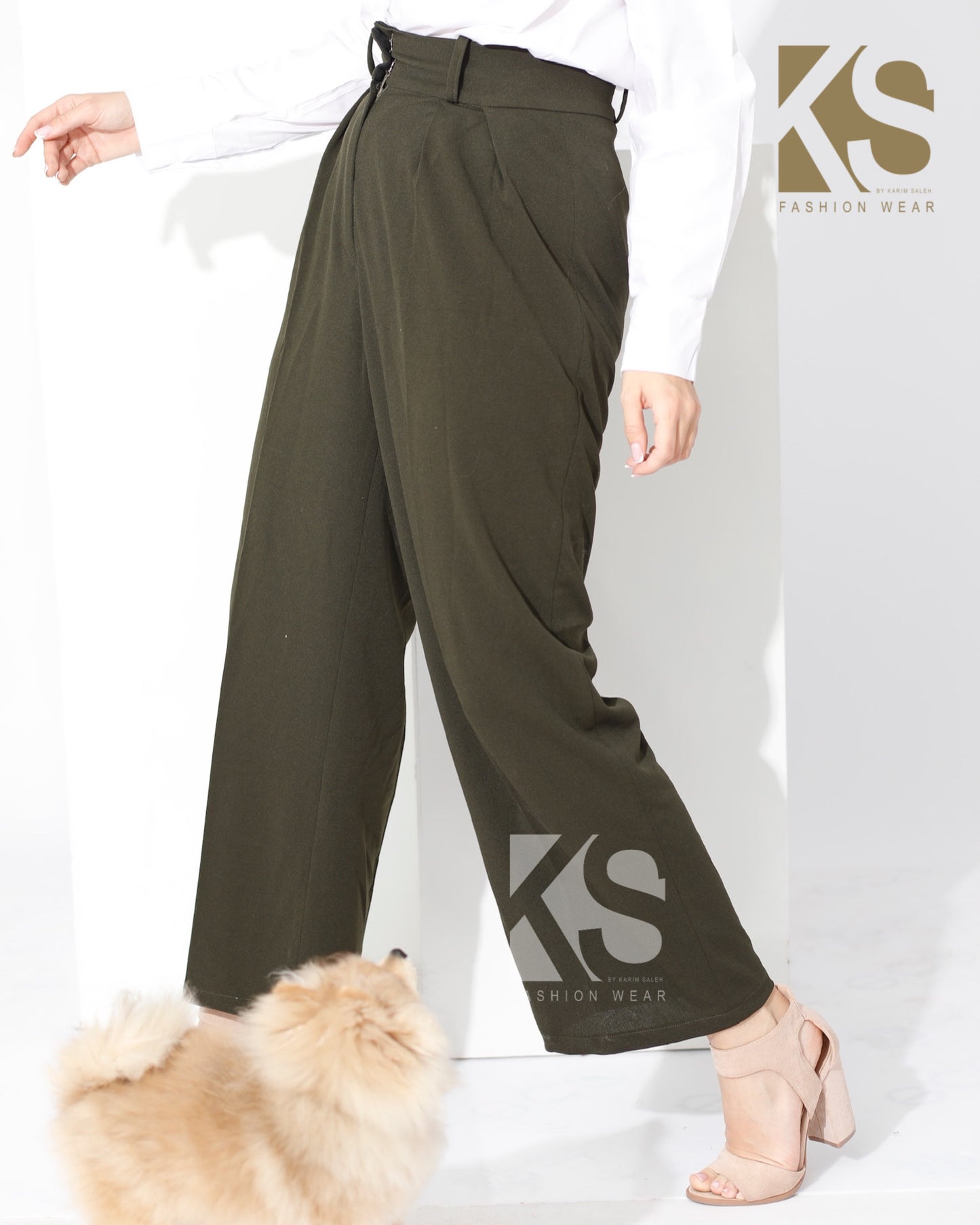 High Waist Trousers - Olive