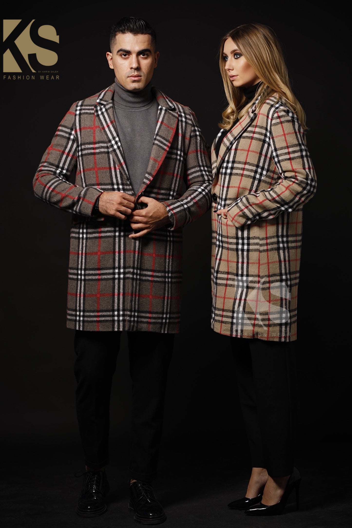 Men Short Checks Coat - Gray