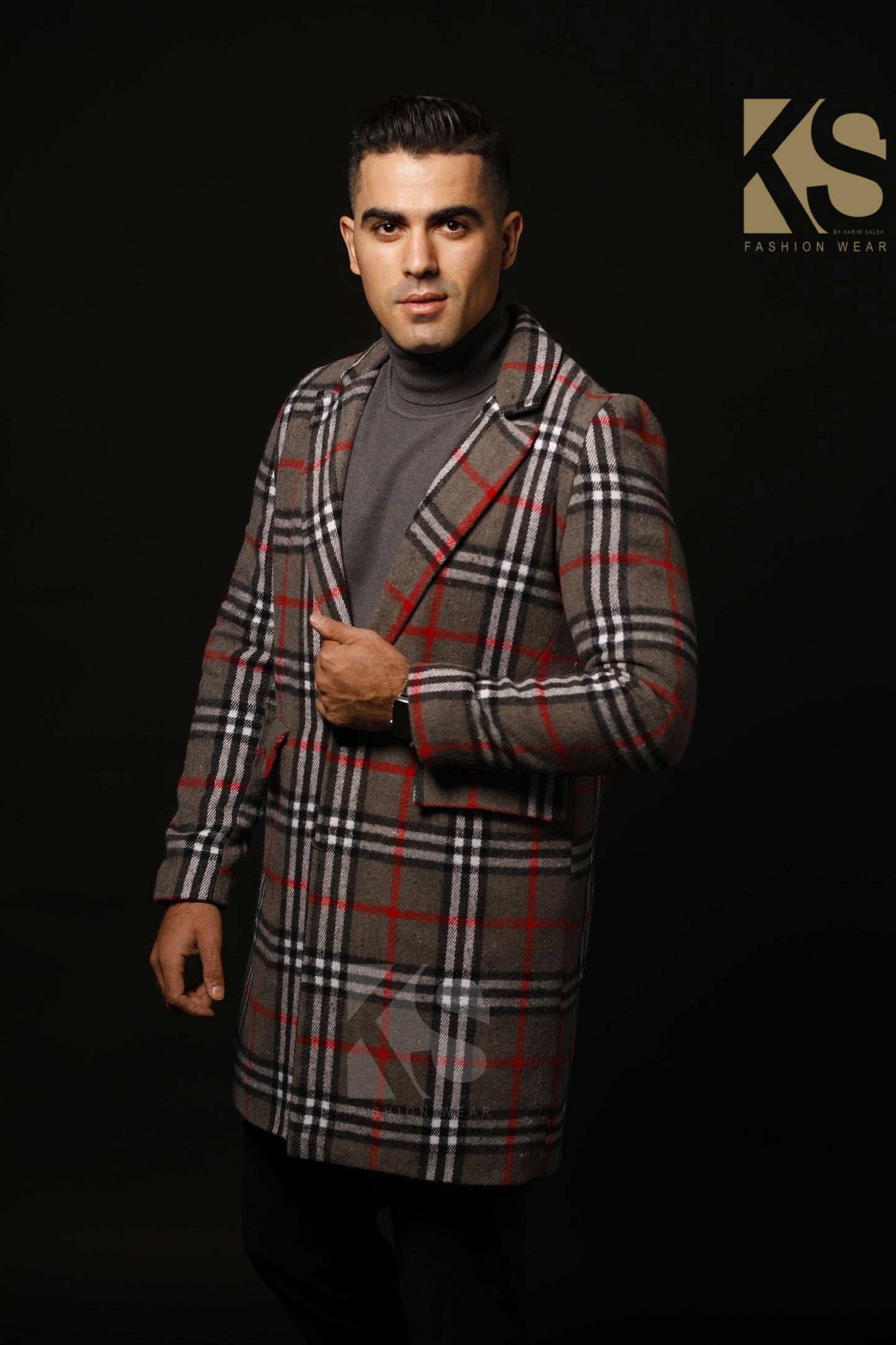 Men Short Checks Coat - Gray