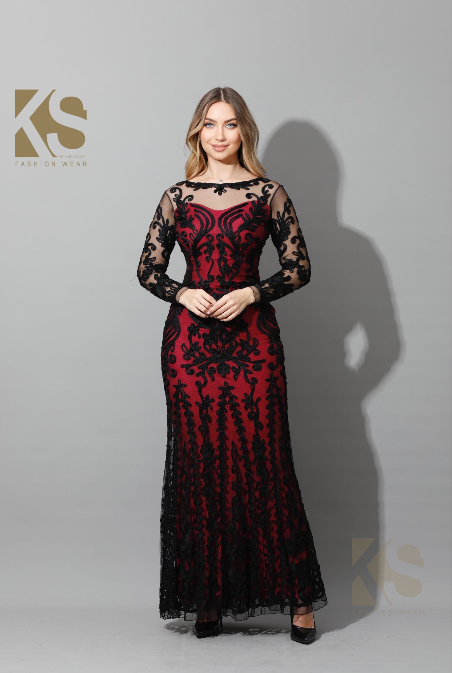 KOMA Designs : Tapework Lace Maxi Dress - Barbie Pink & Black
