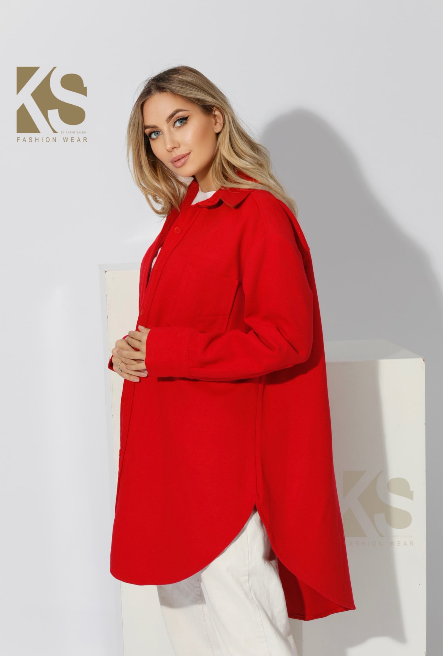Woolen Oversized Shirt - Red