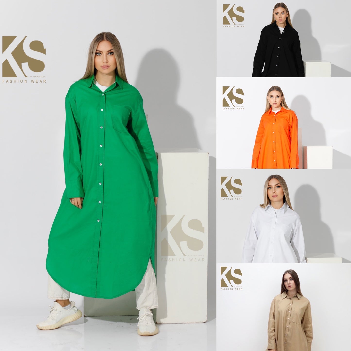 Long Oversized Shirt Dress - Orange