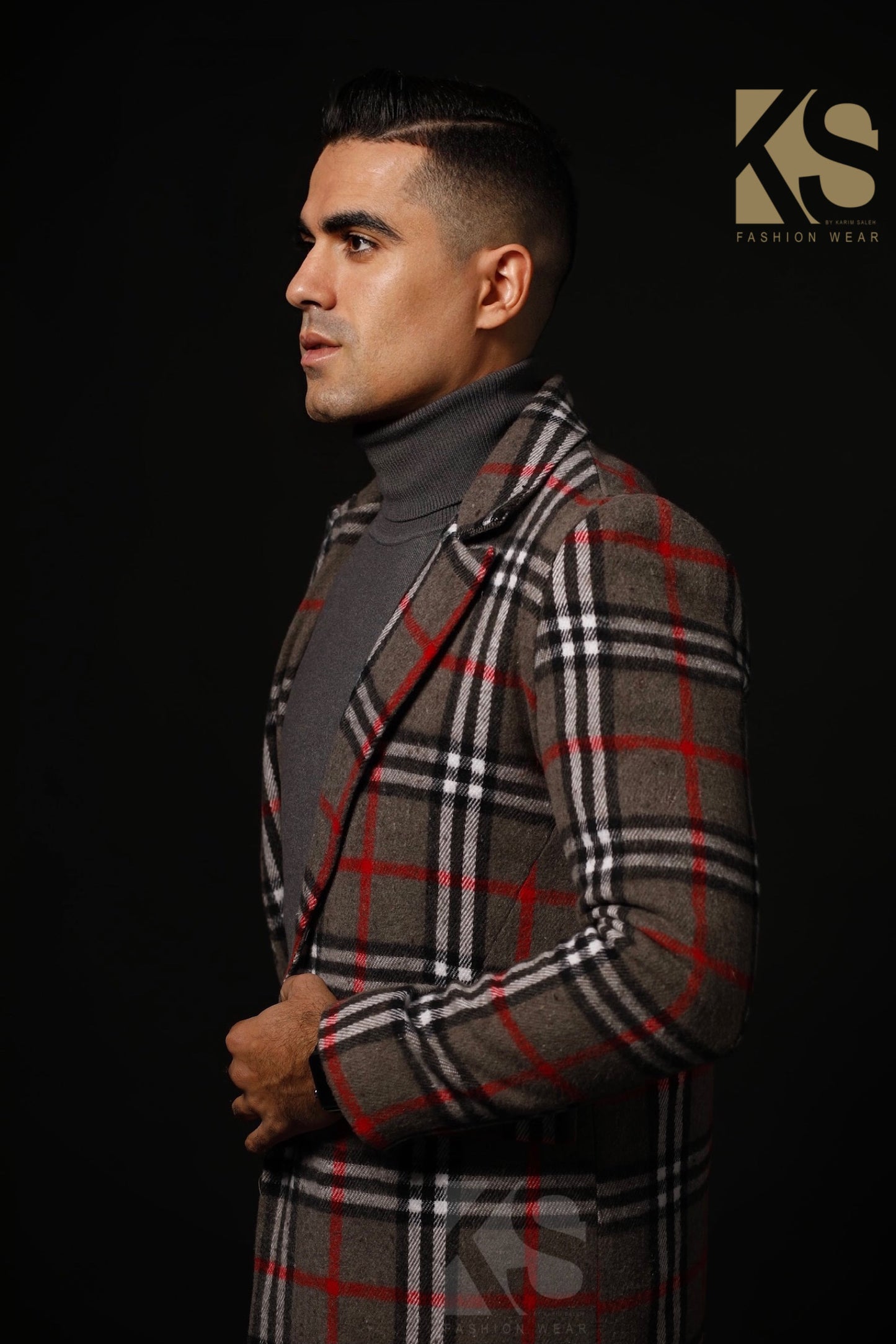 Men Short Checks Coat - Gray