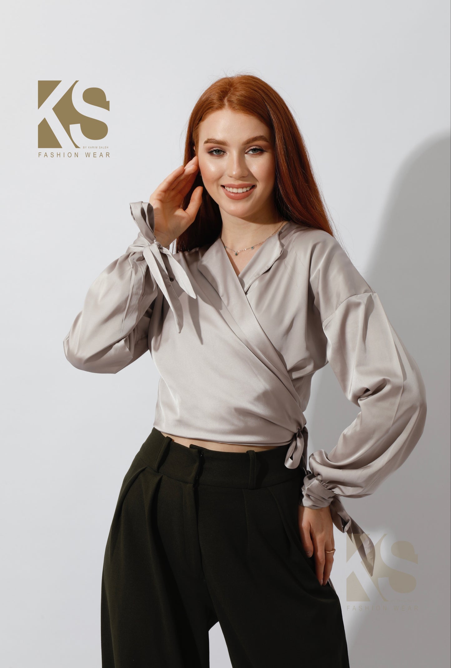 Wrap Tie Blouse - Beige