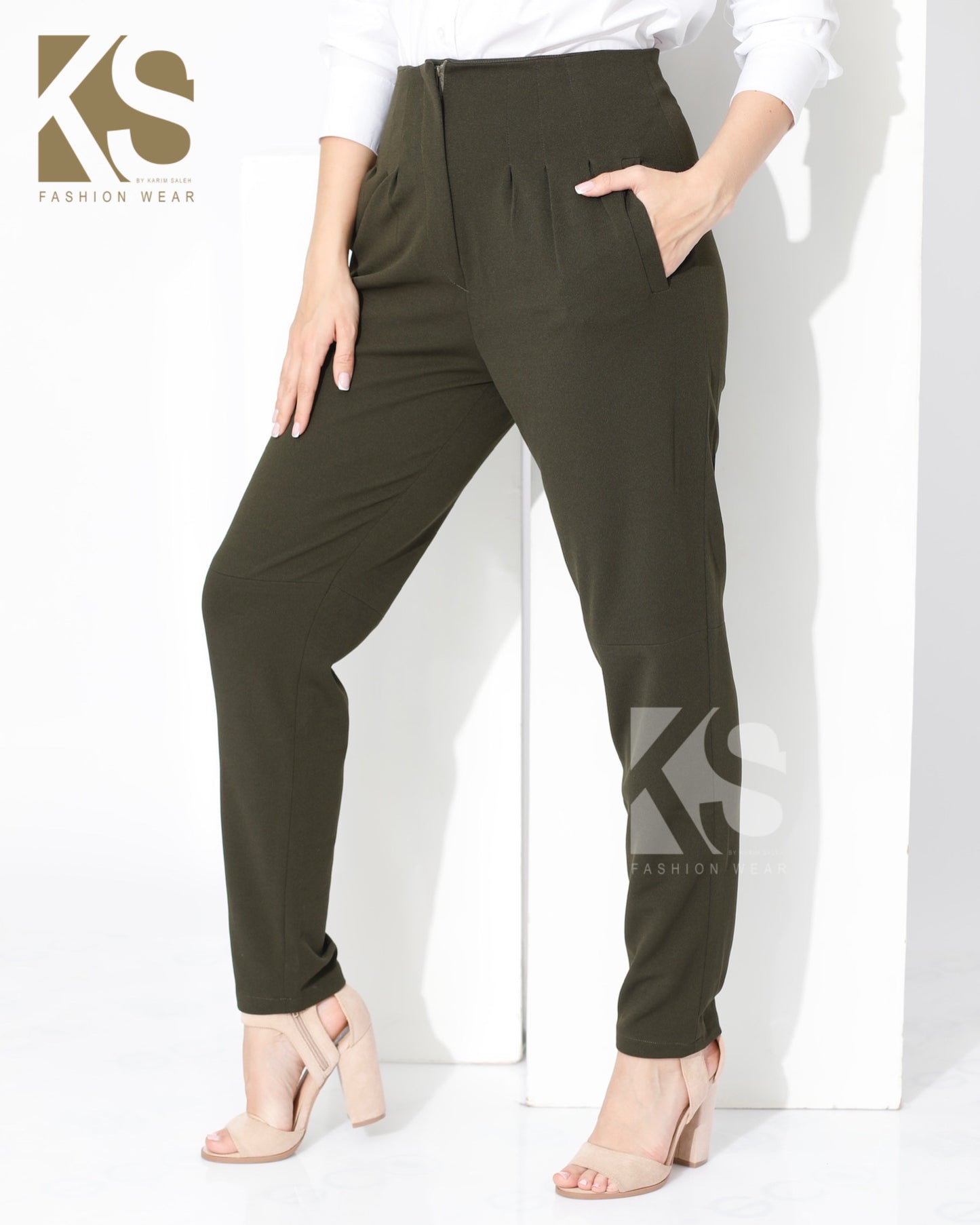 High Waist Trousers - Olive