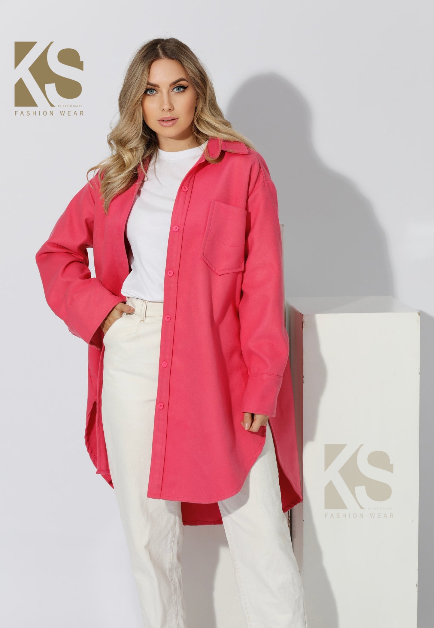 Woolen Oversized Shirt - Barbie Pink