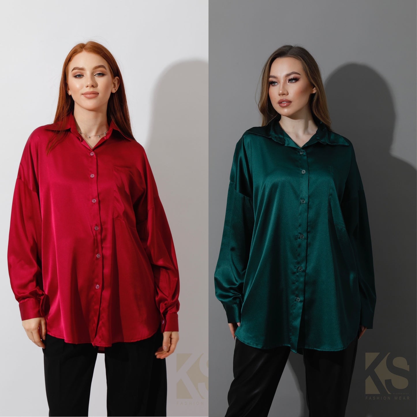 Oversized Satin Blouse - Dark Green