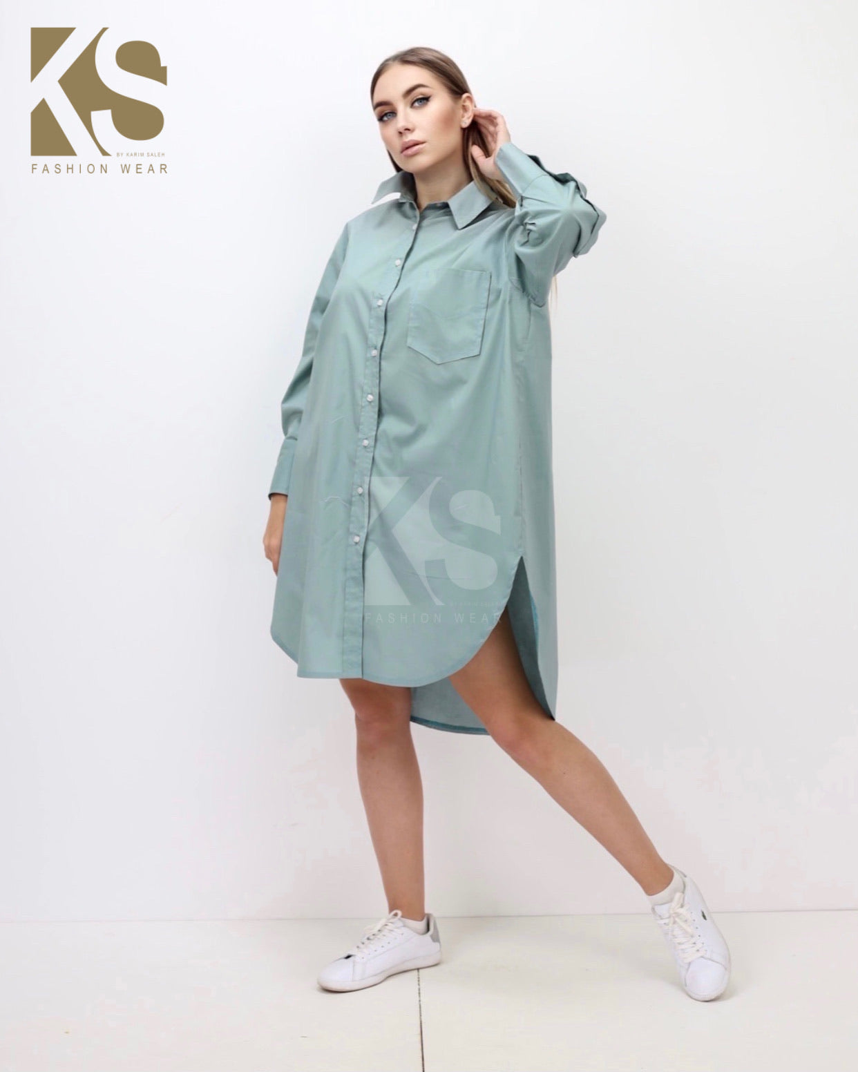 Oversized Shirt Dress - Mint Green