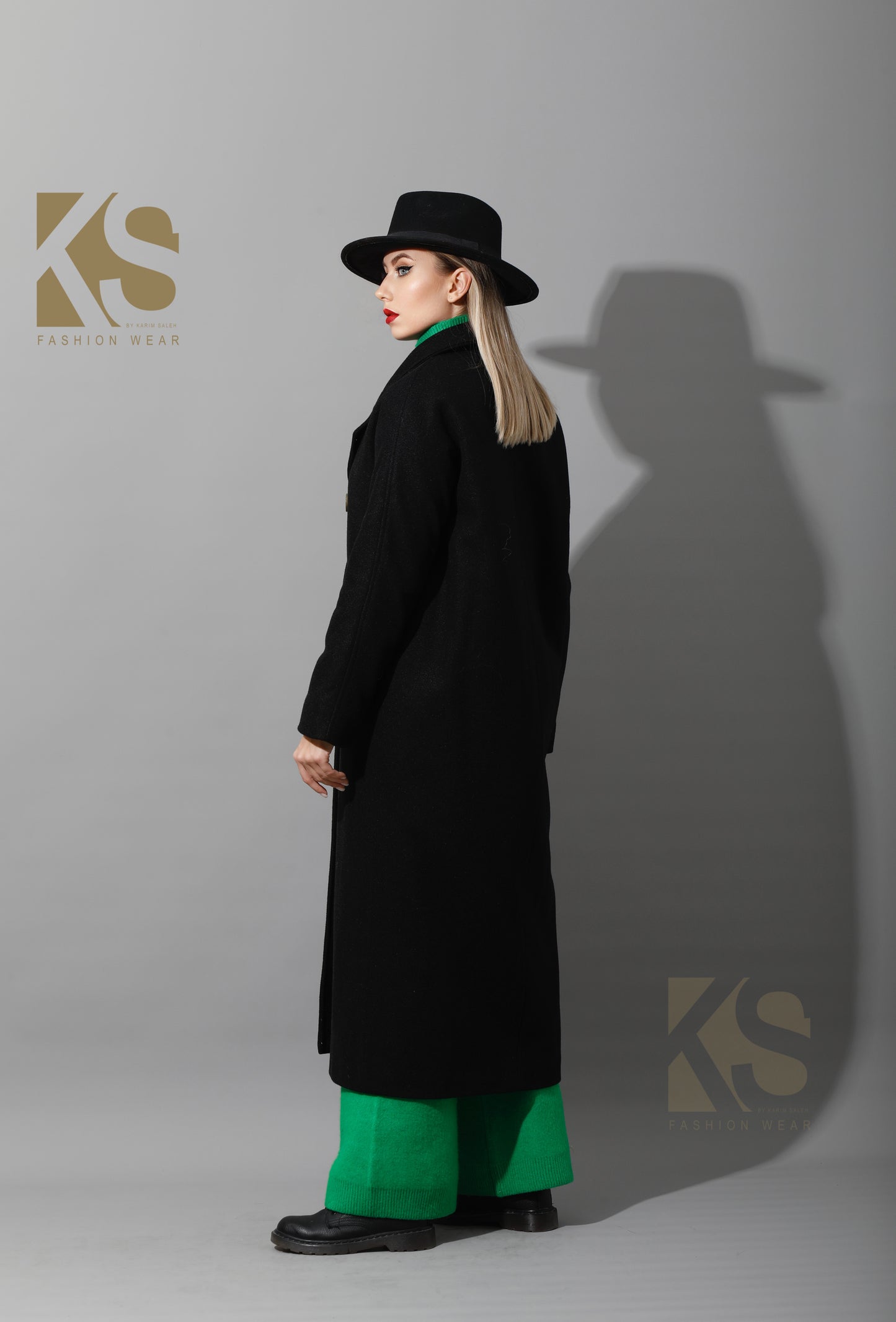 Long Double Breasted Coat - Black