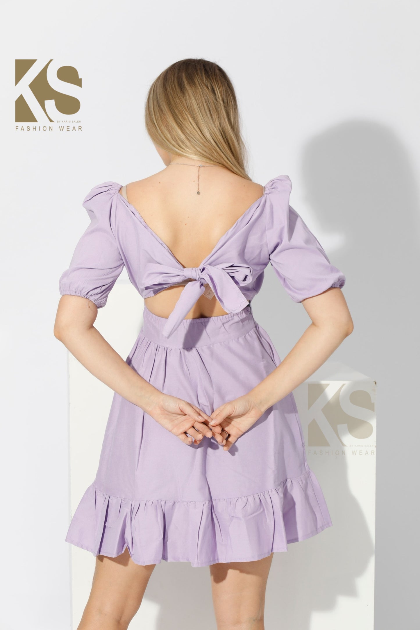 Short Dress with Back Bow tie - Lilac