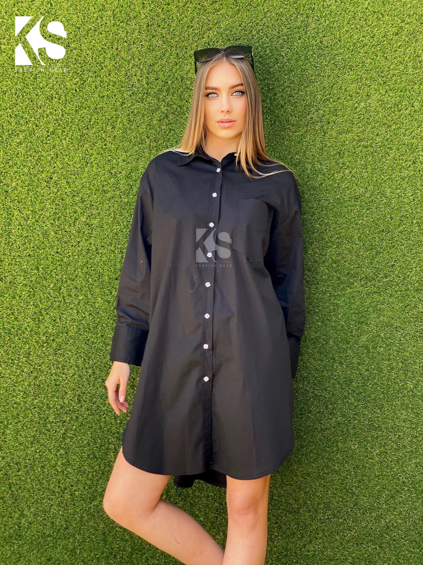 Oversized Shirt Dress - Black