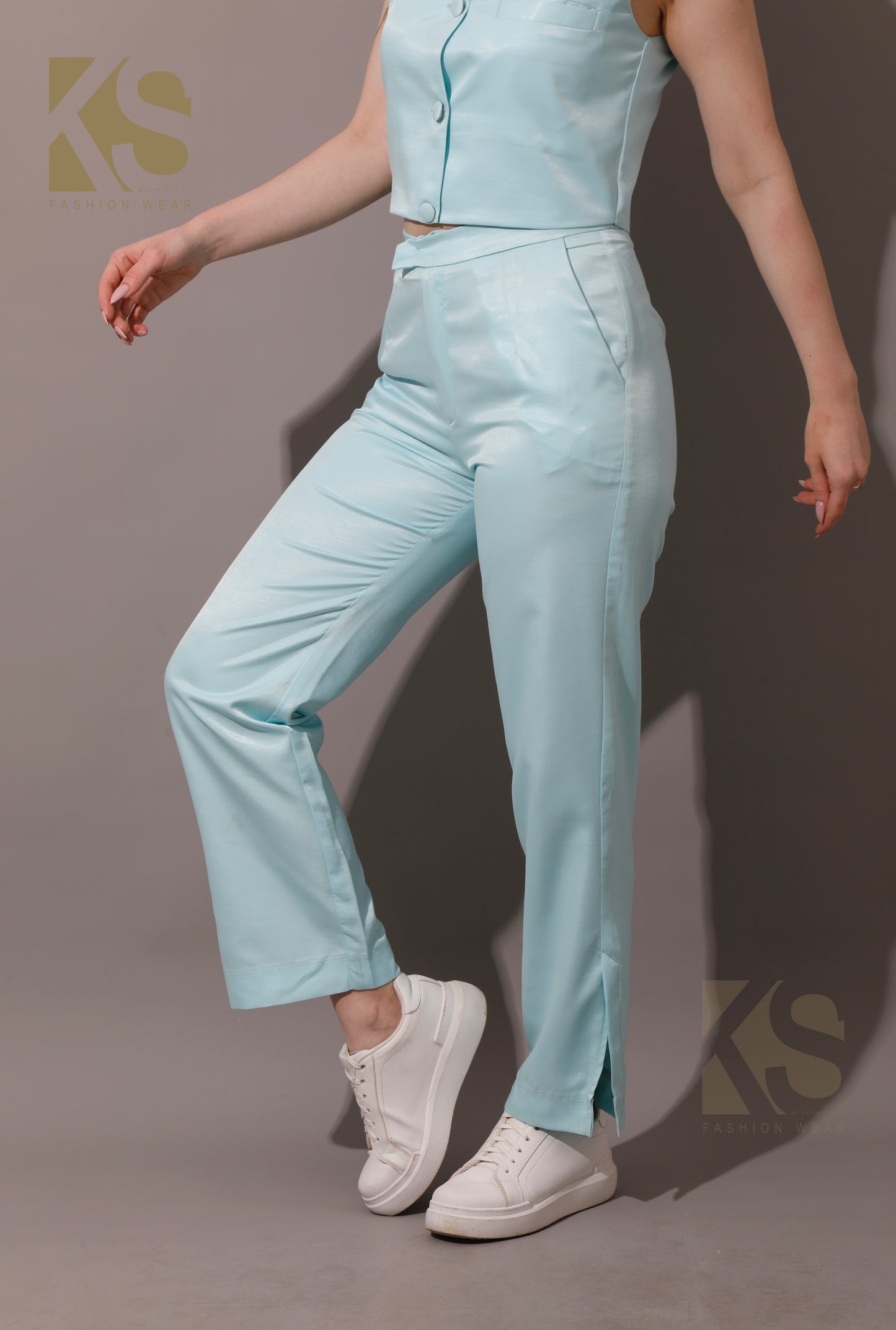 Side Slit Trousers - Aqua Blue