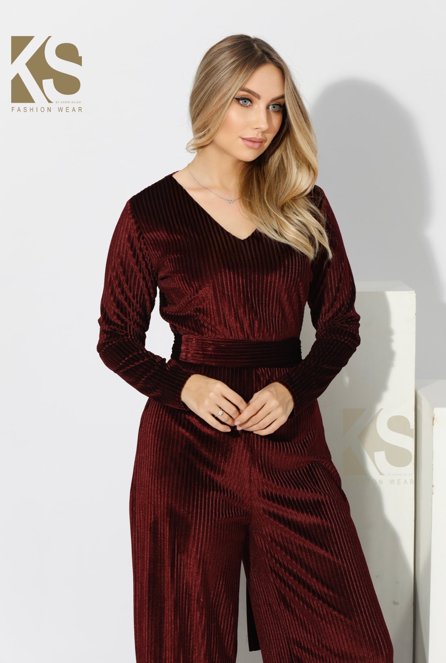 Velvet wide leg Jumpsuit- Maroon