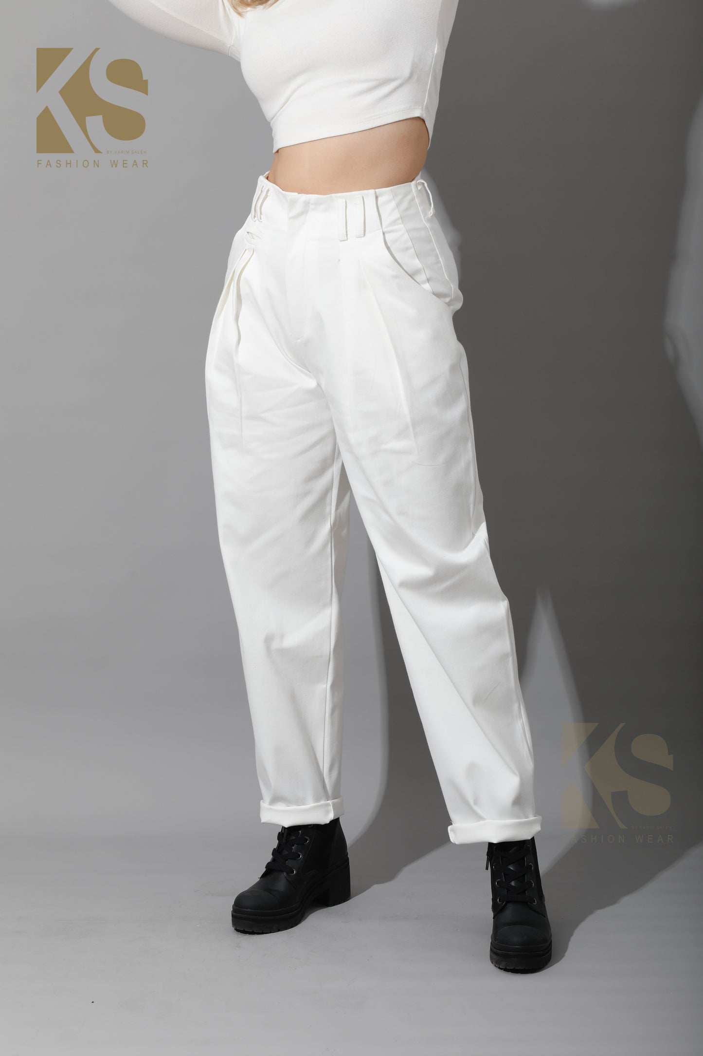 High Rise Paper-Bag Pants - OffWhite