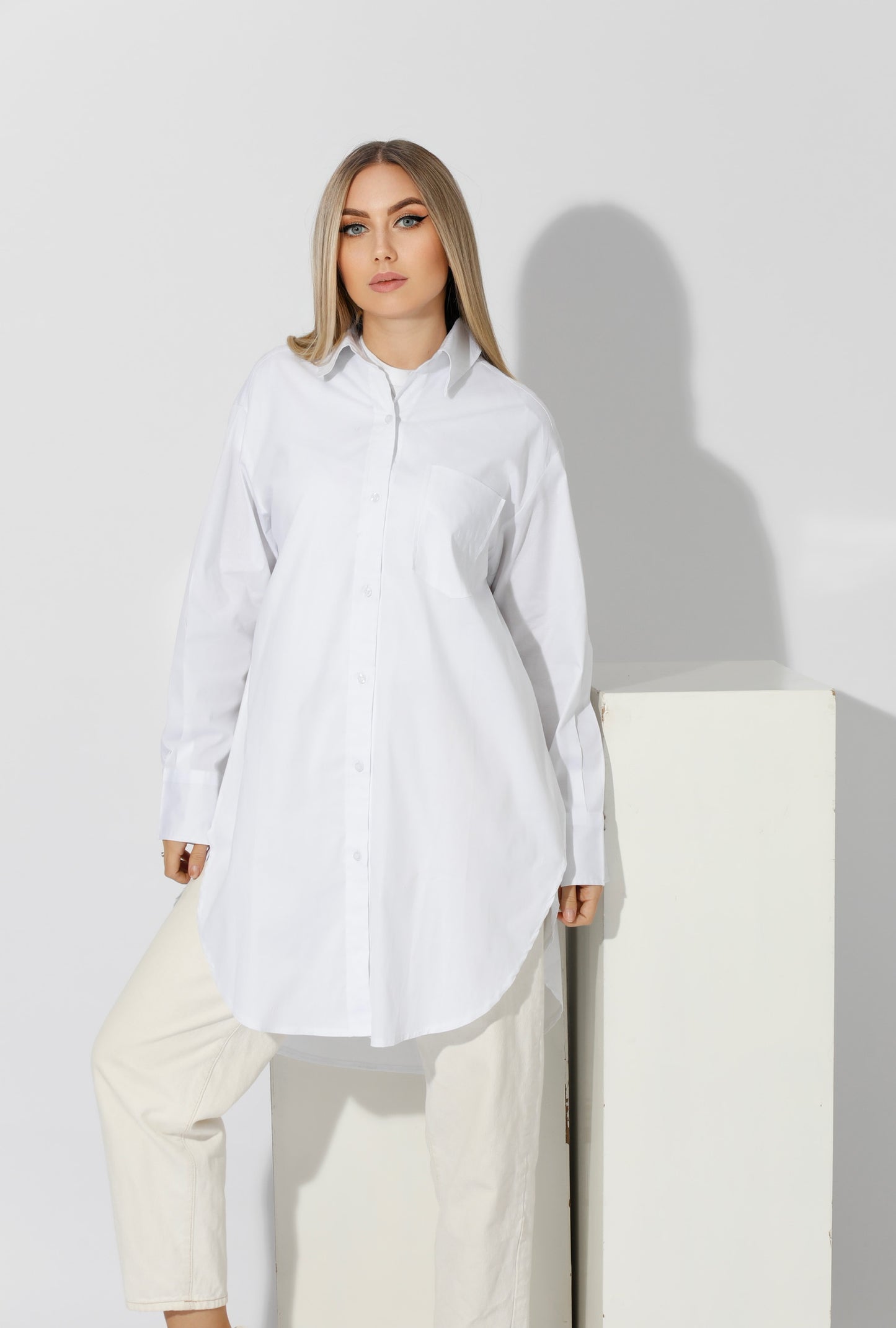 Oversized Shirt Dress - White