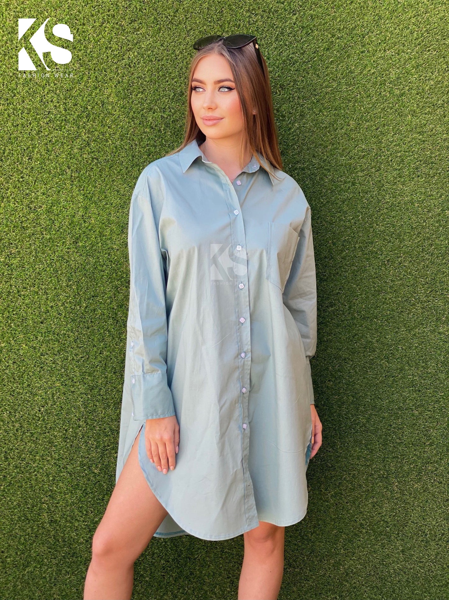 Oversized Shirt Dress - Mint Green