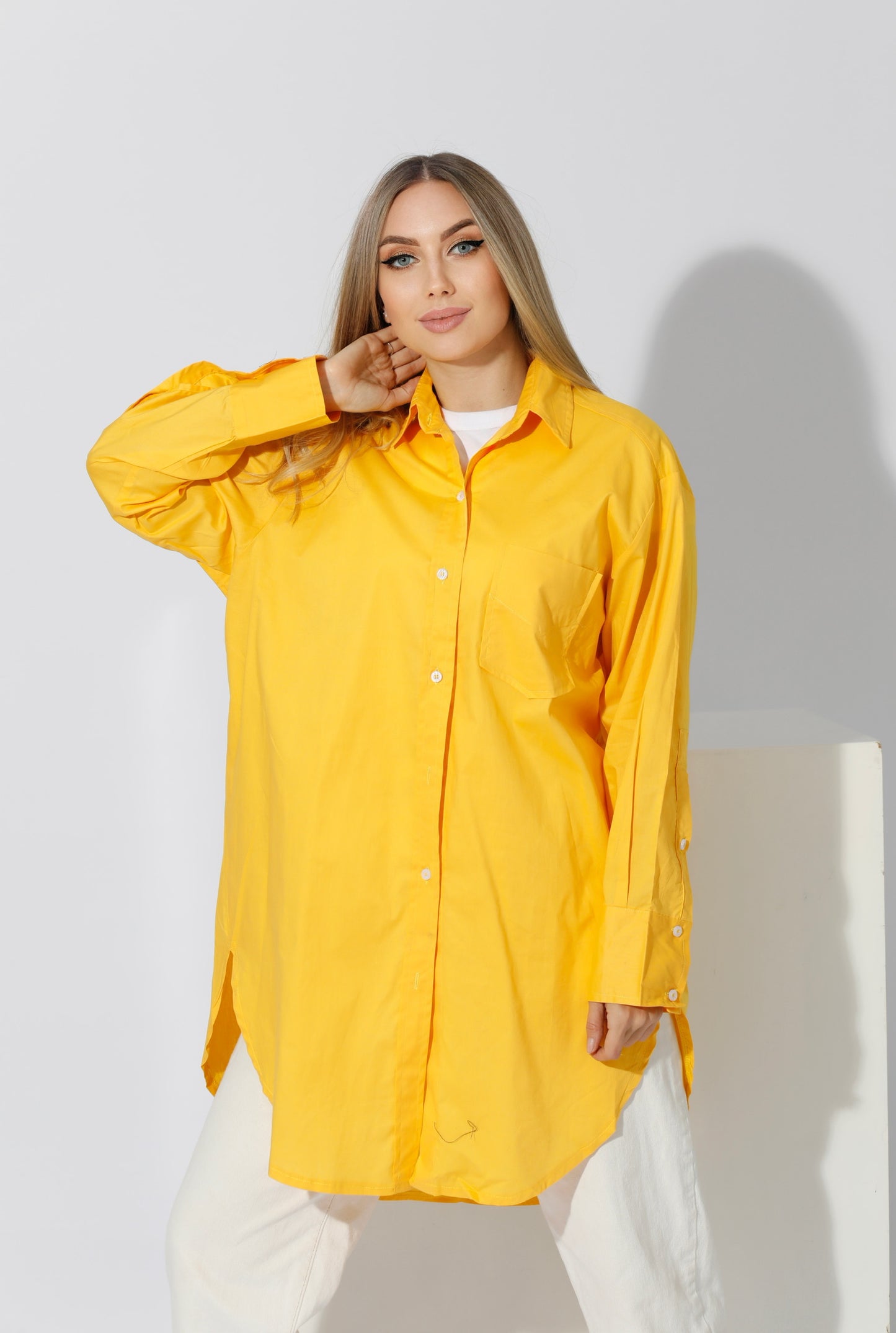 Oversized Shirt Dress - Yellow