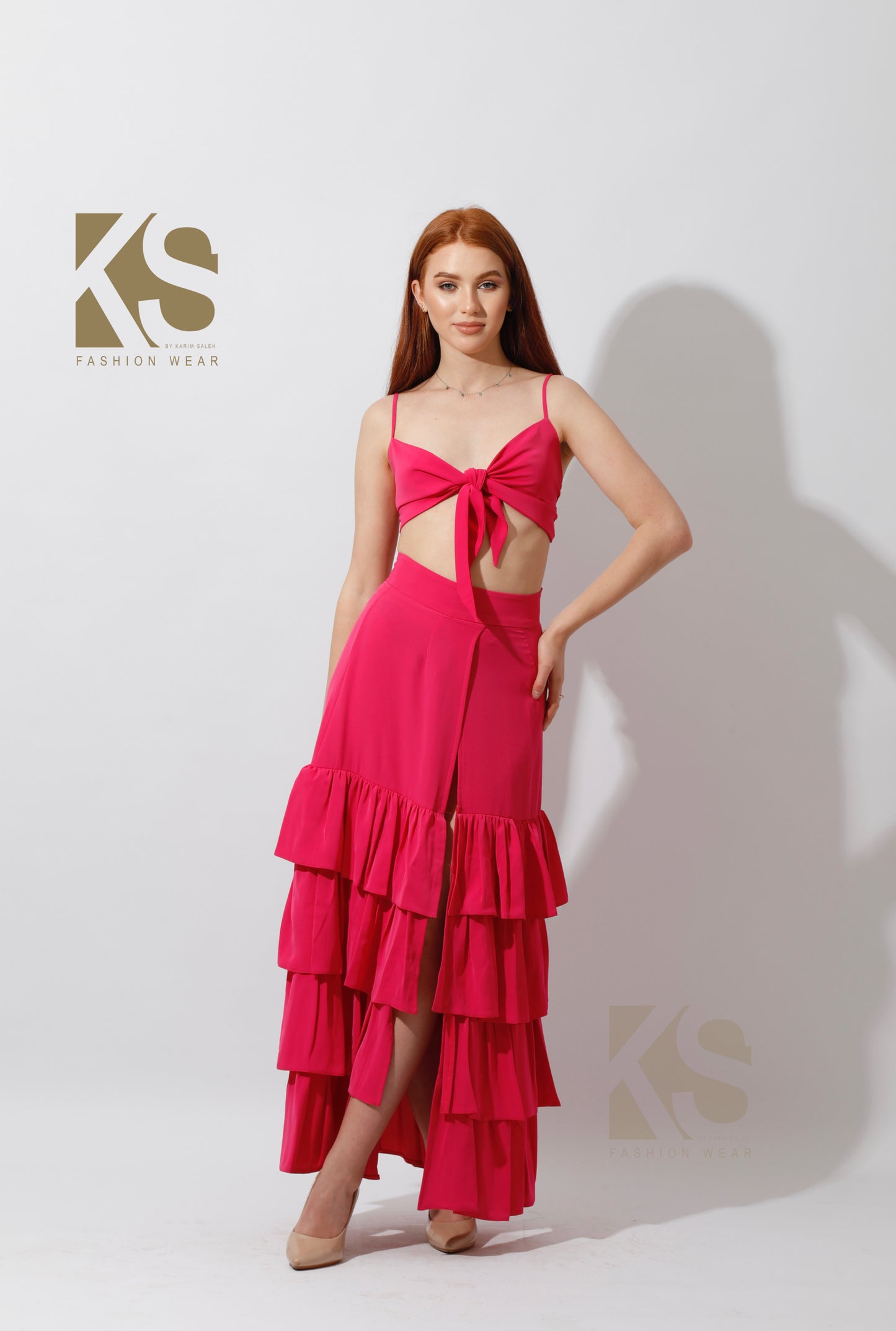 Co-Ord Ruffled Skirt and Tied Top - Barbie Pink
