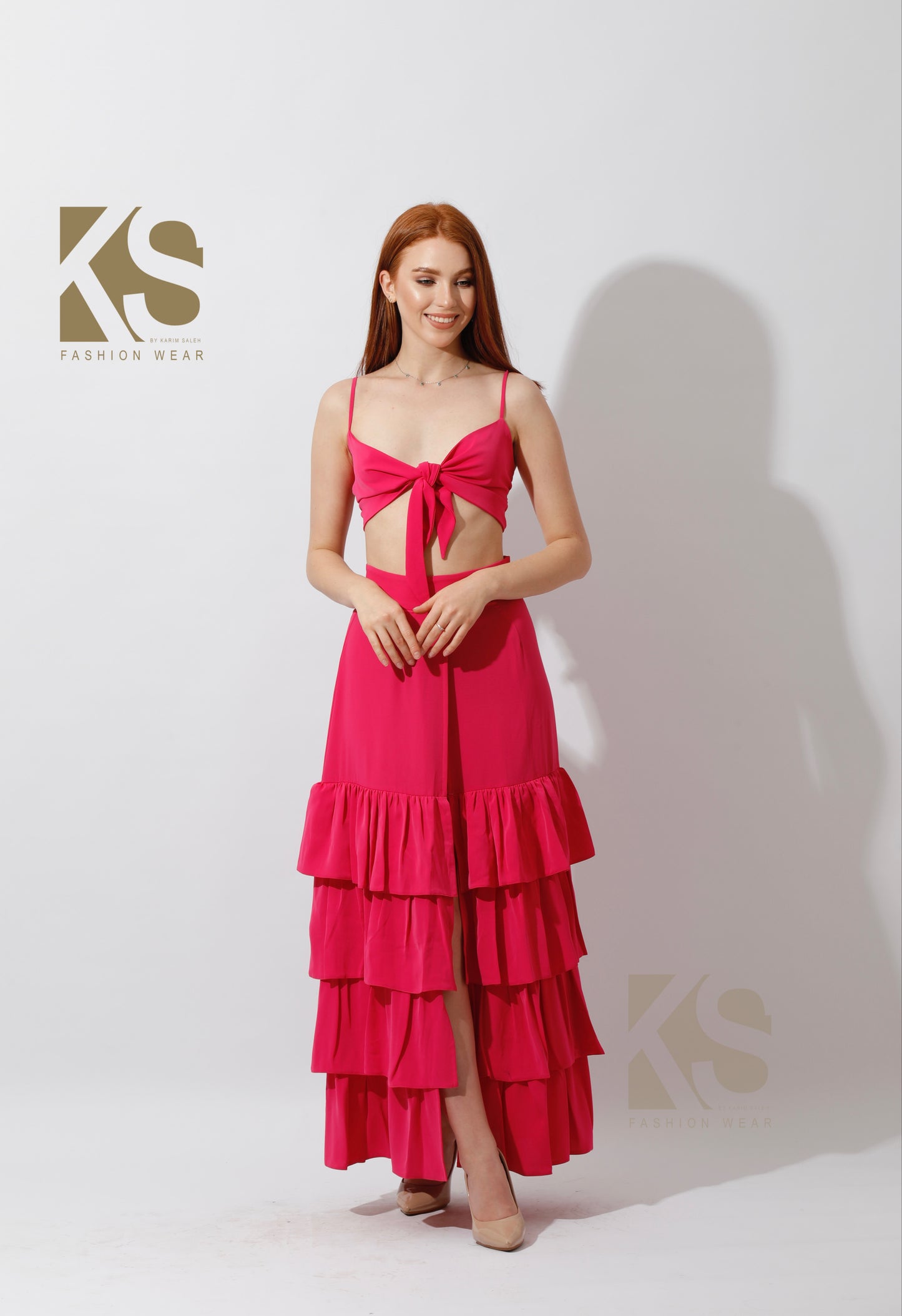 Co-Ord Ruffled Skirt and Tied Top - Barbie Pink