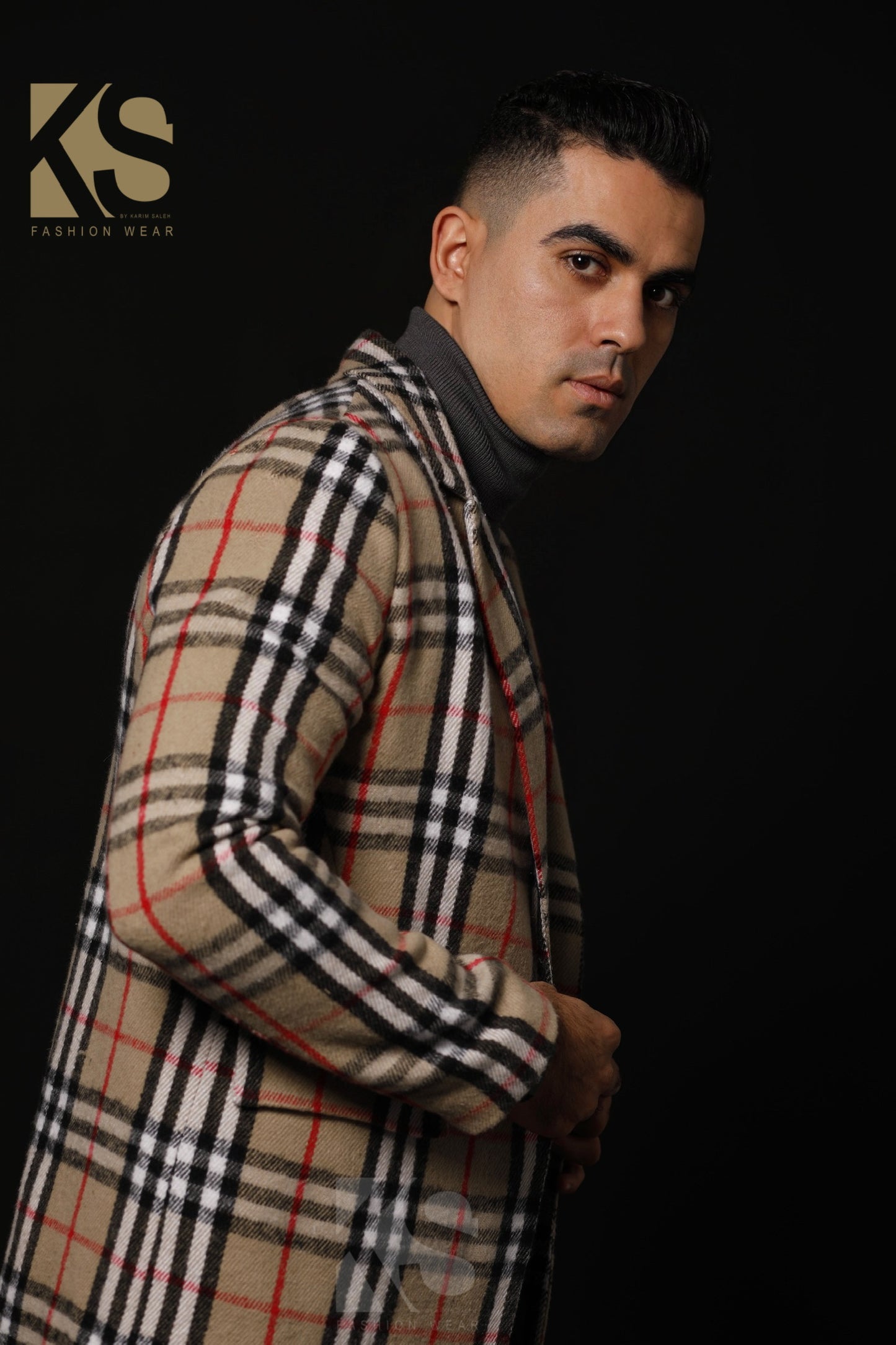 Men Short Checks Coat - Beige