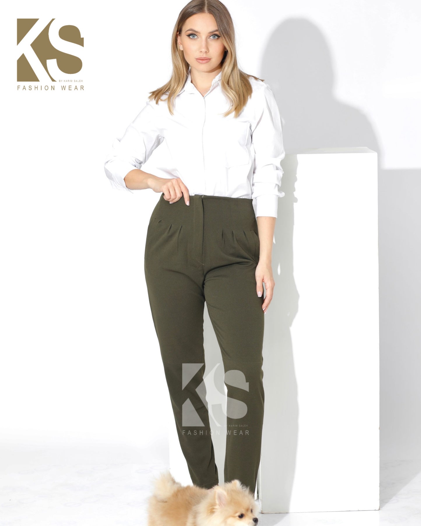 High Waist Trousers - Olive