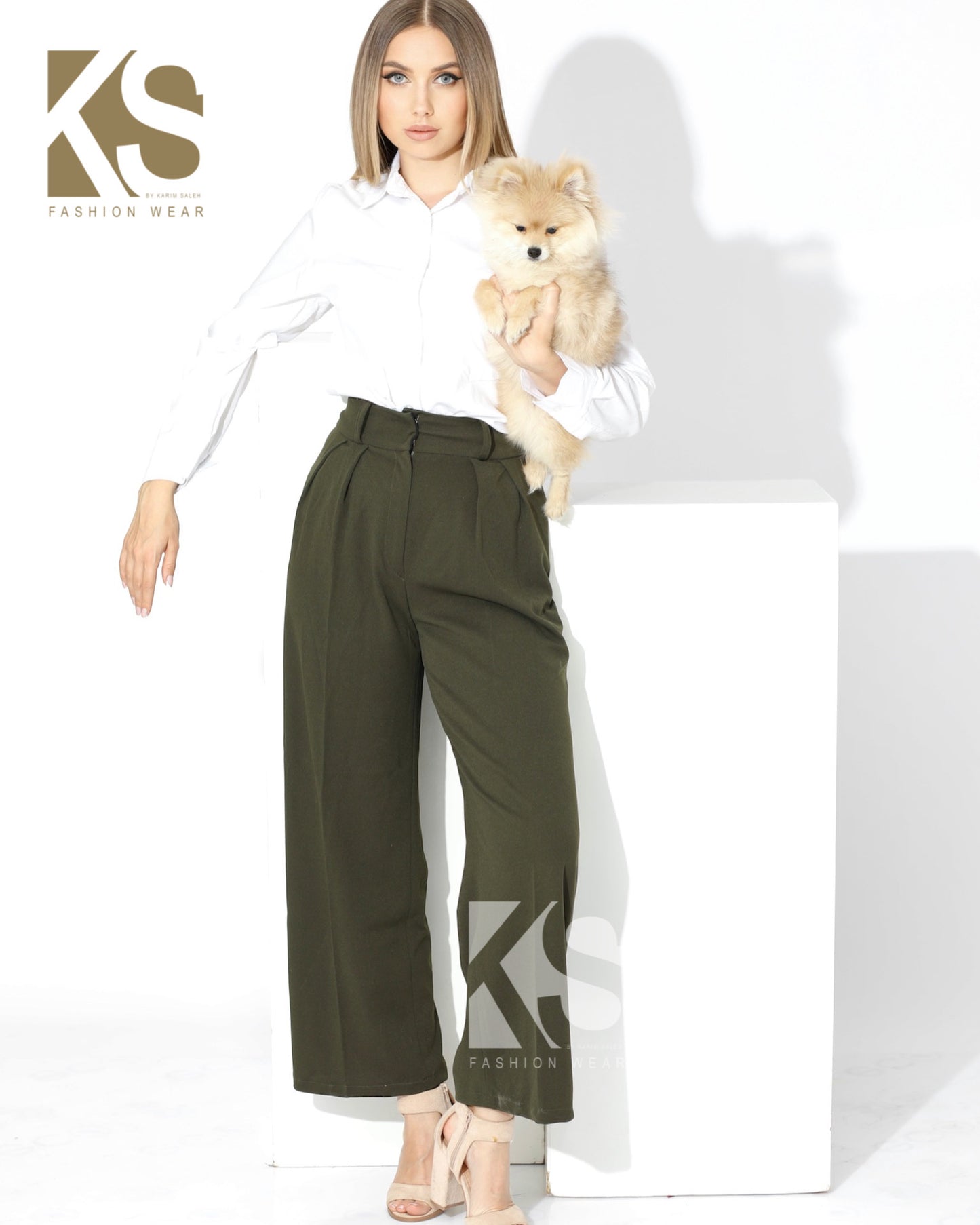 High Waist Trousers - Olive