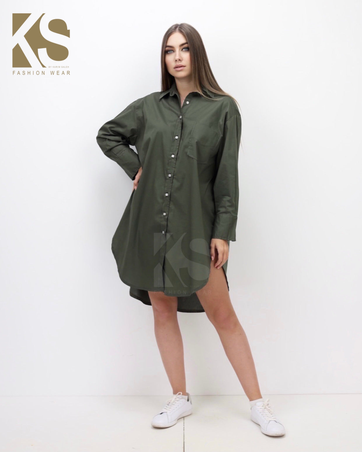 Oversized Shirt Dress - Dark Olive