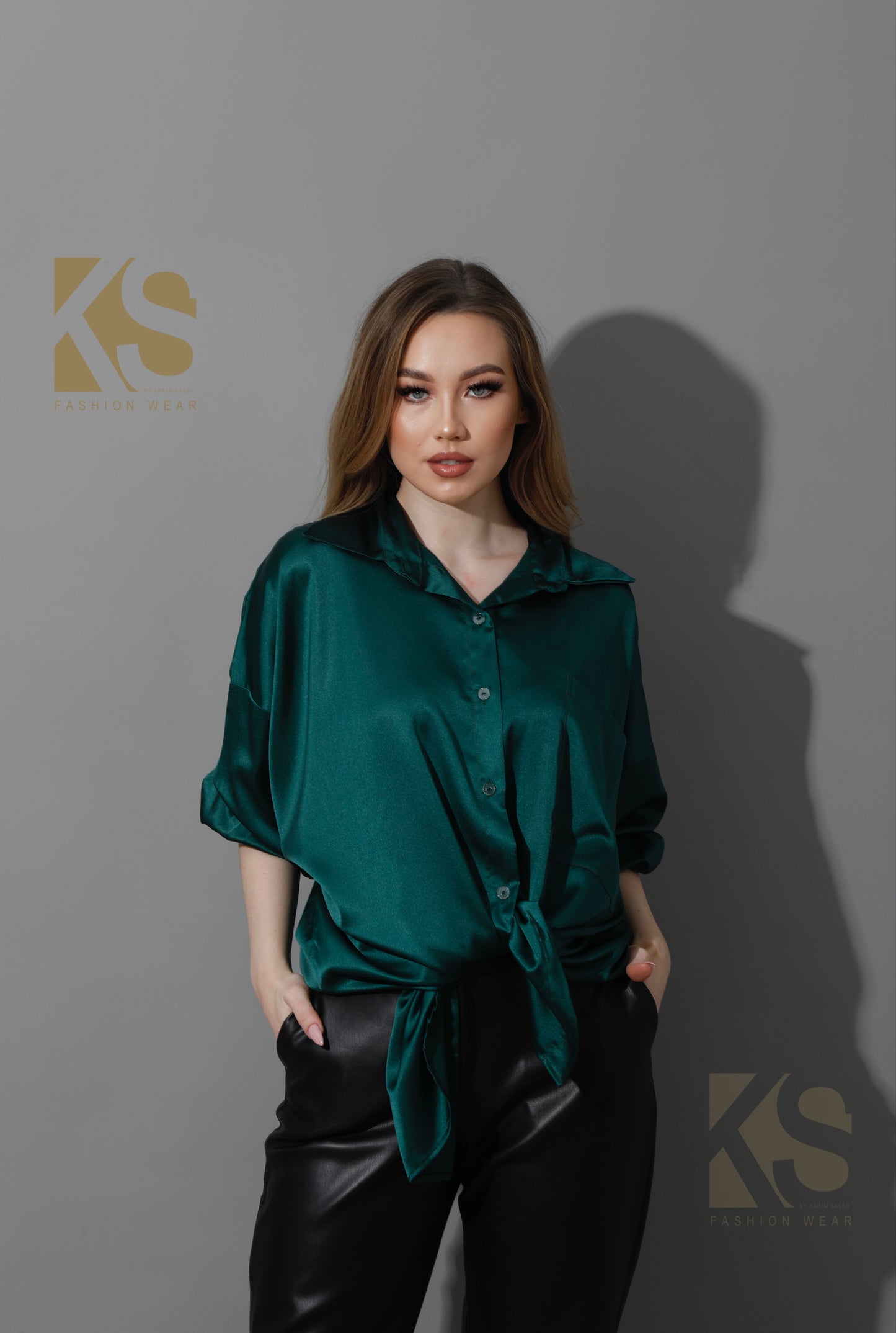 Oversized Satin Blouse - Dark Green