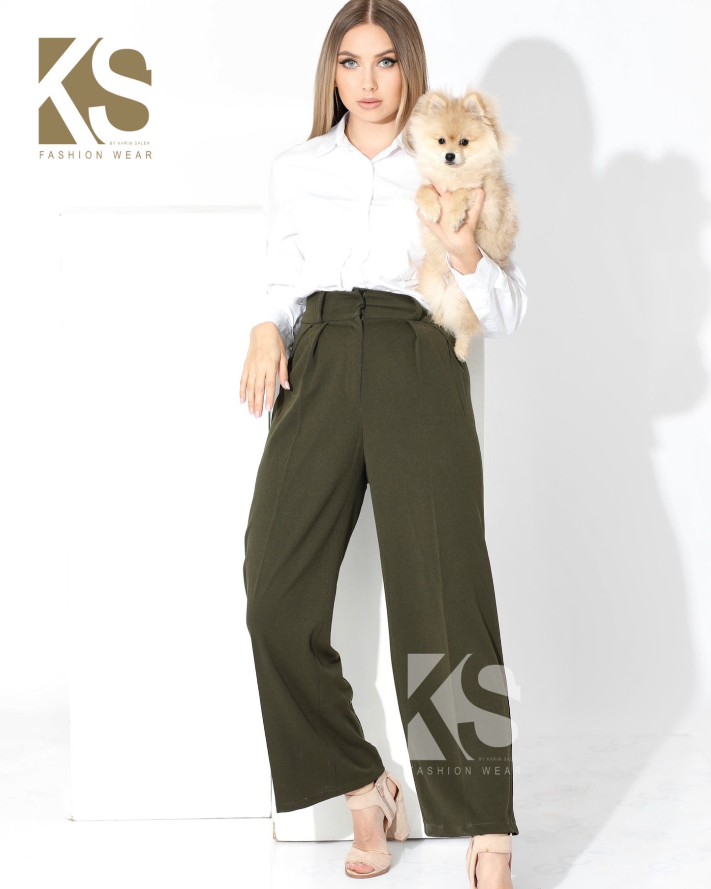 High Waist Trousers - Olive