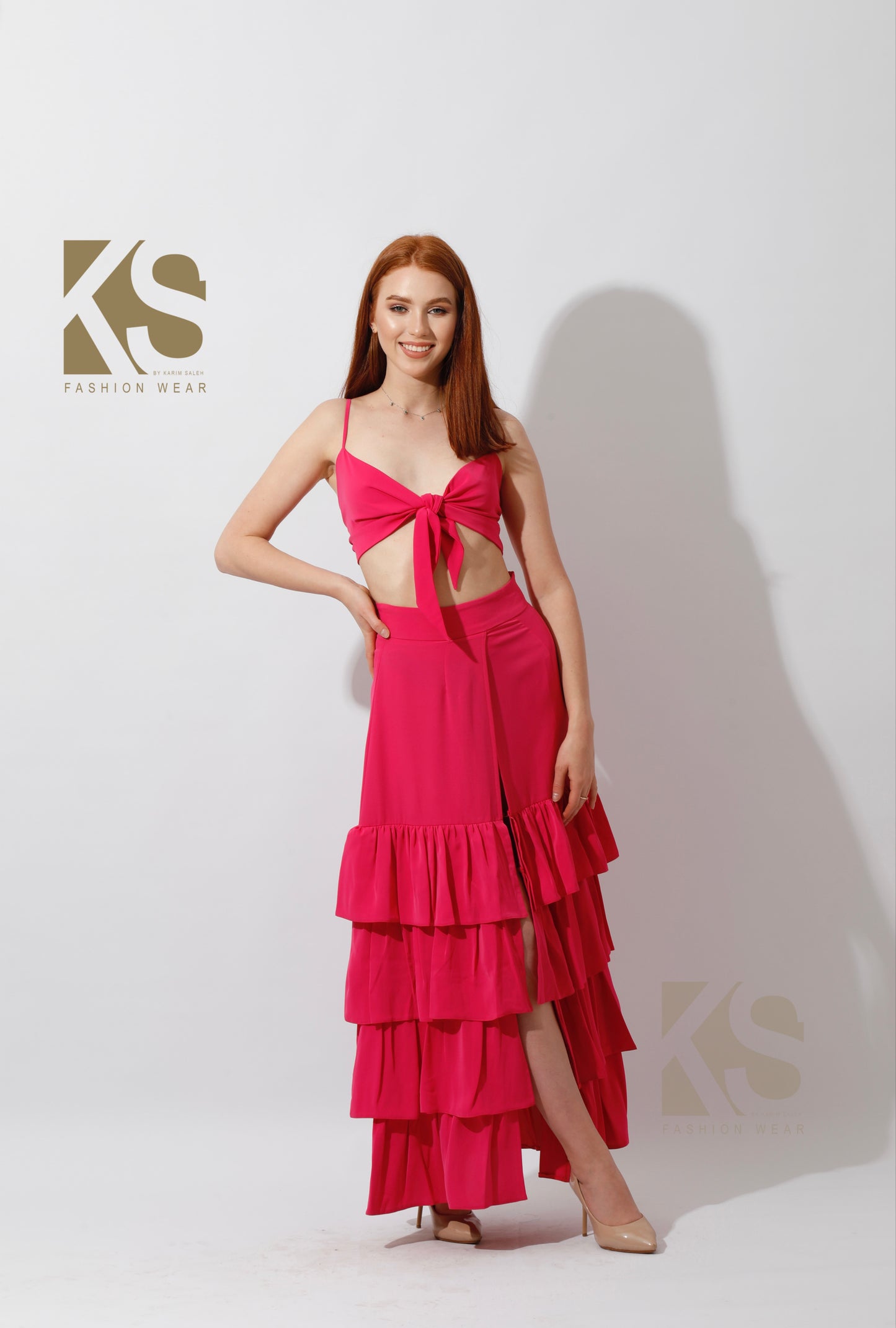 Co-Ord Ruffled Skirt and Tied Top - Barbie Pink