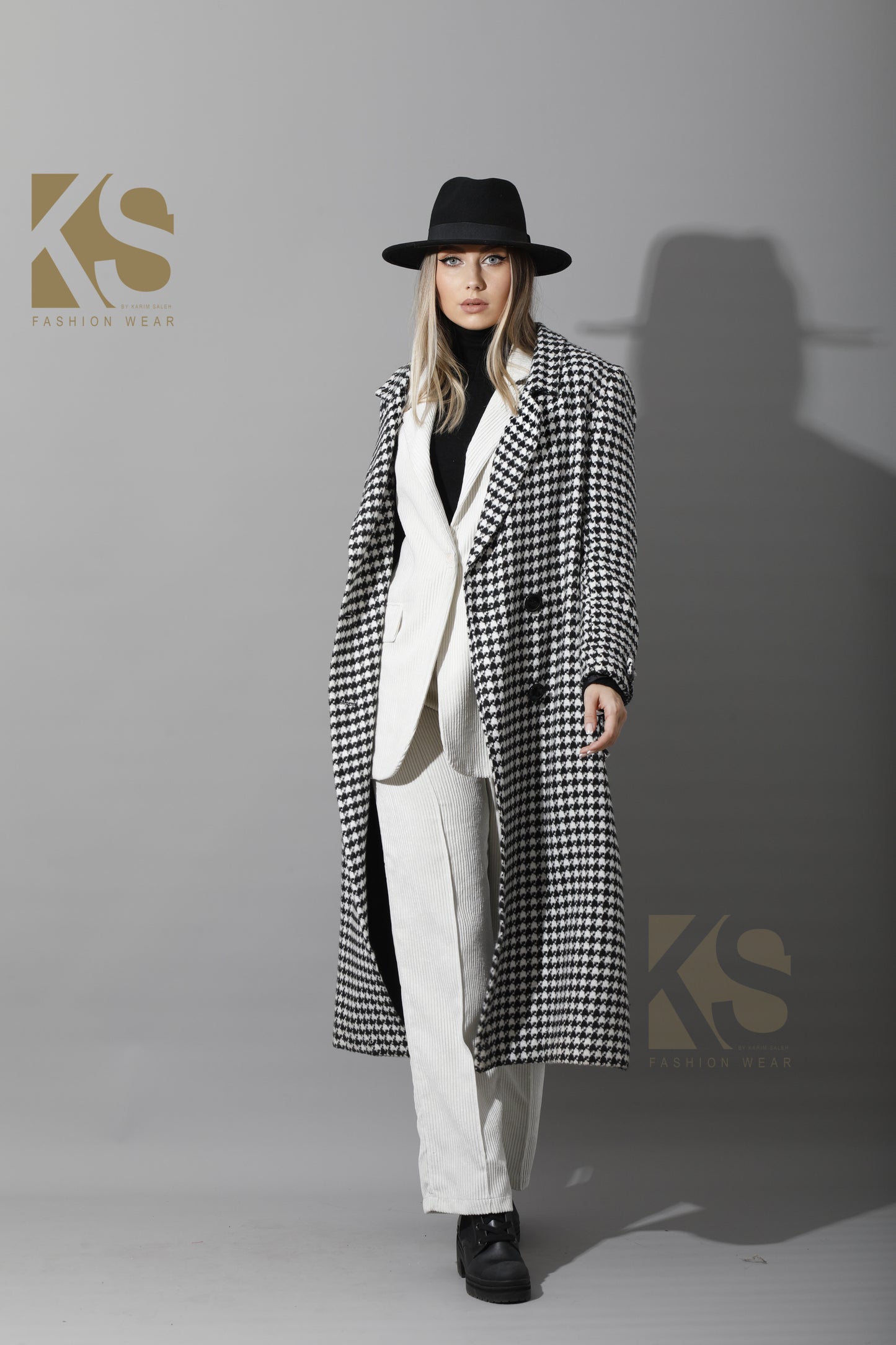 Tweed double breasted Coat - Black&White