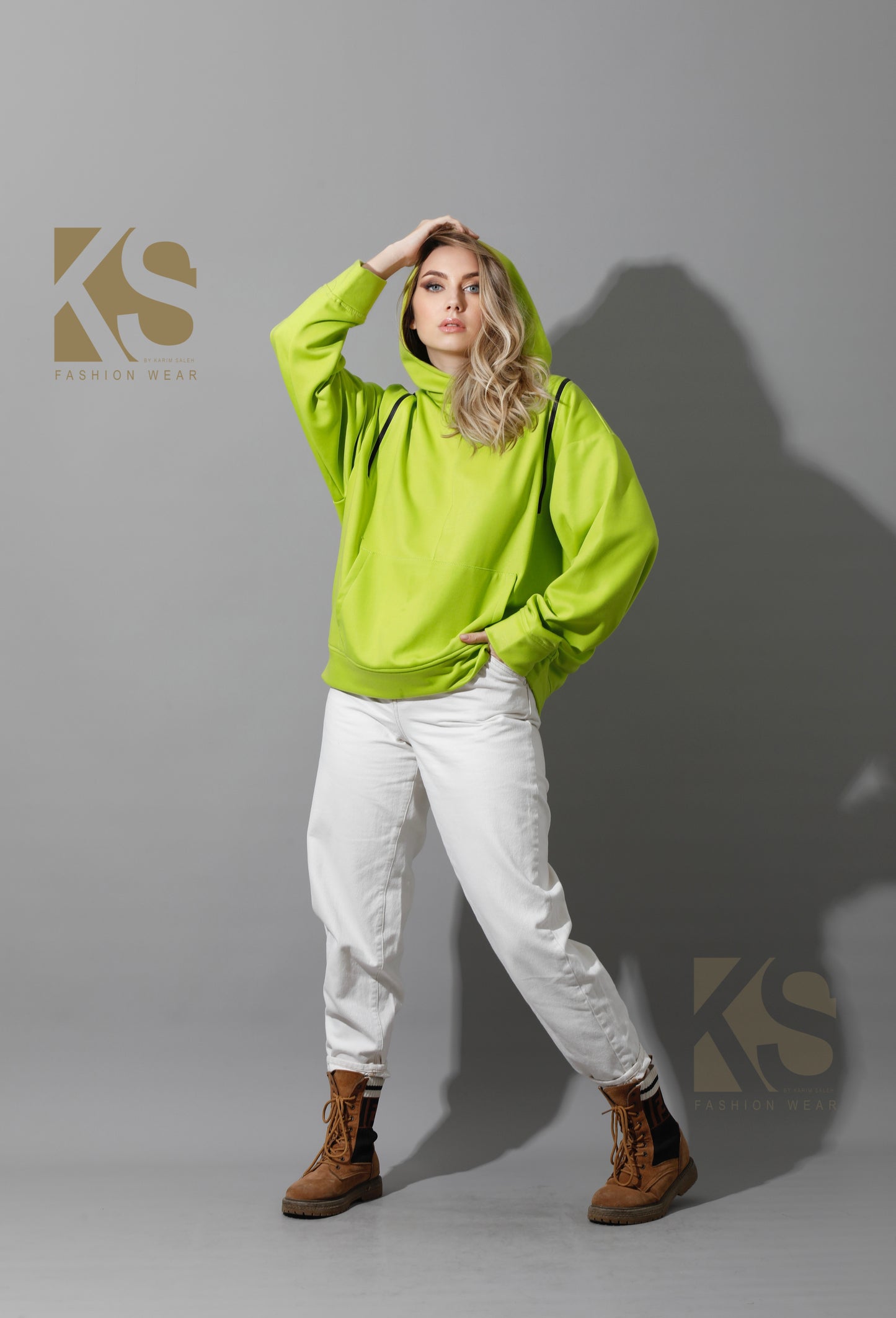 Zipped Oversized Hoodie - Lime Green
