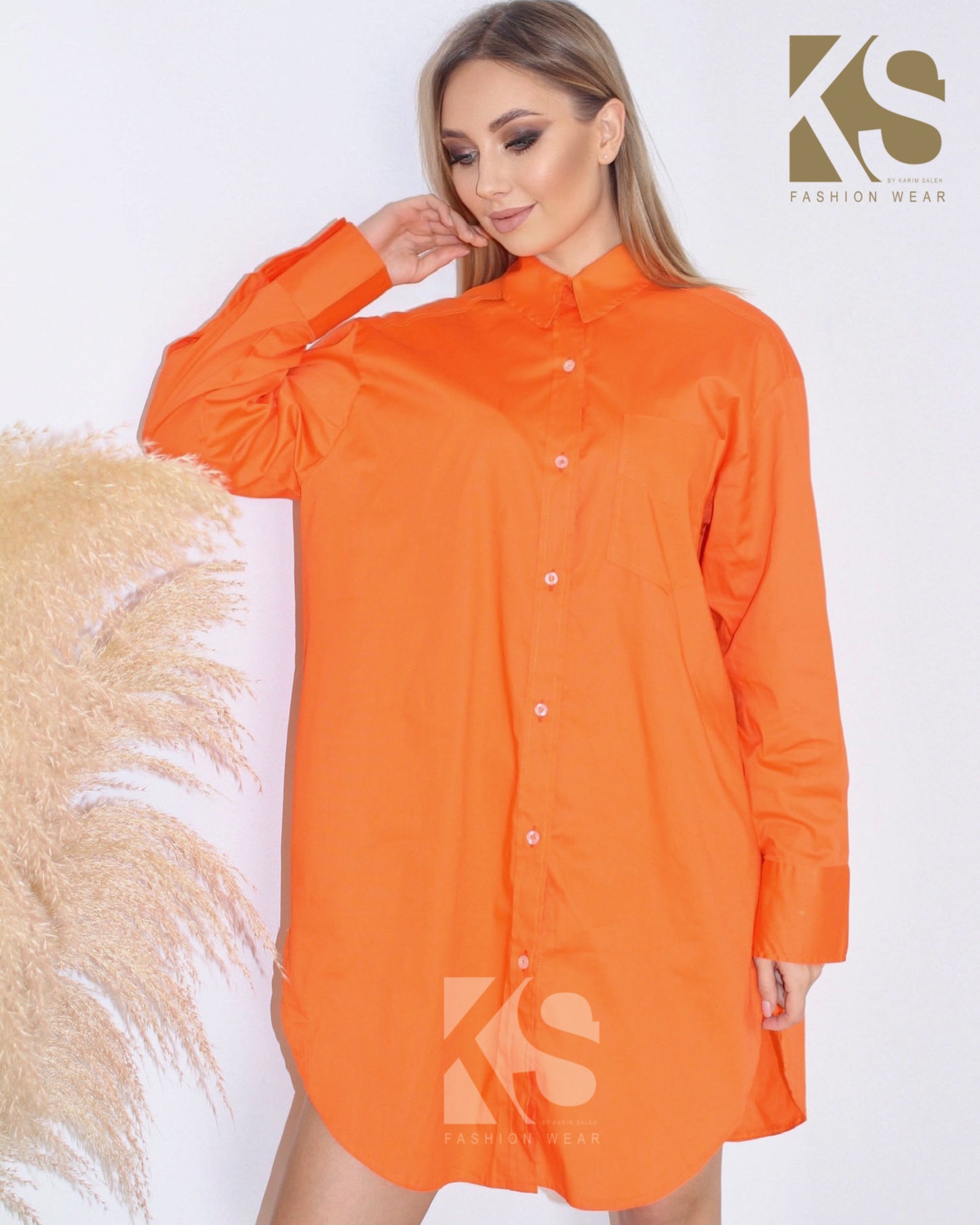 Oversized Shirt Dress - Orange