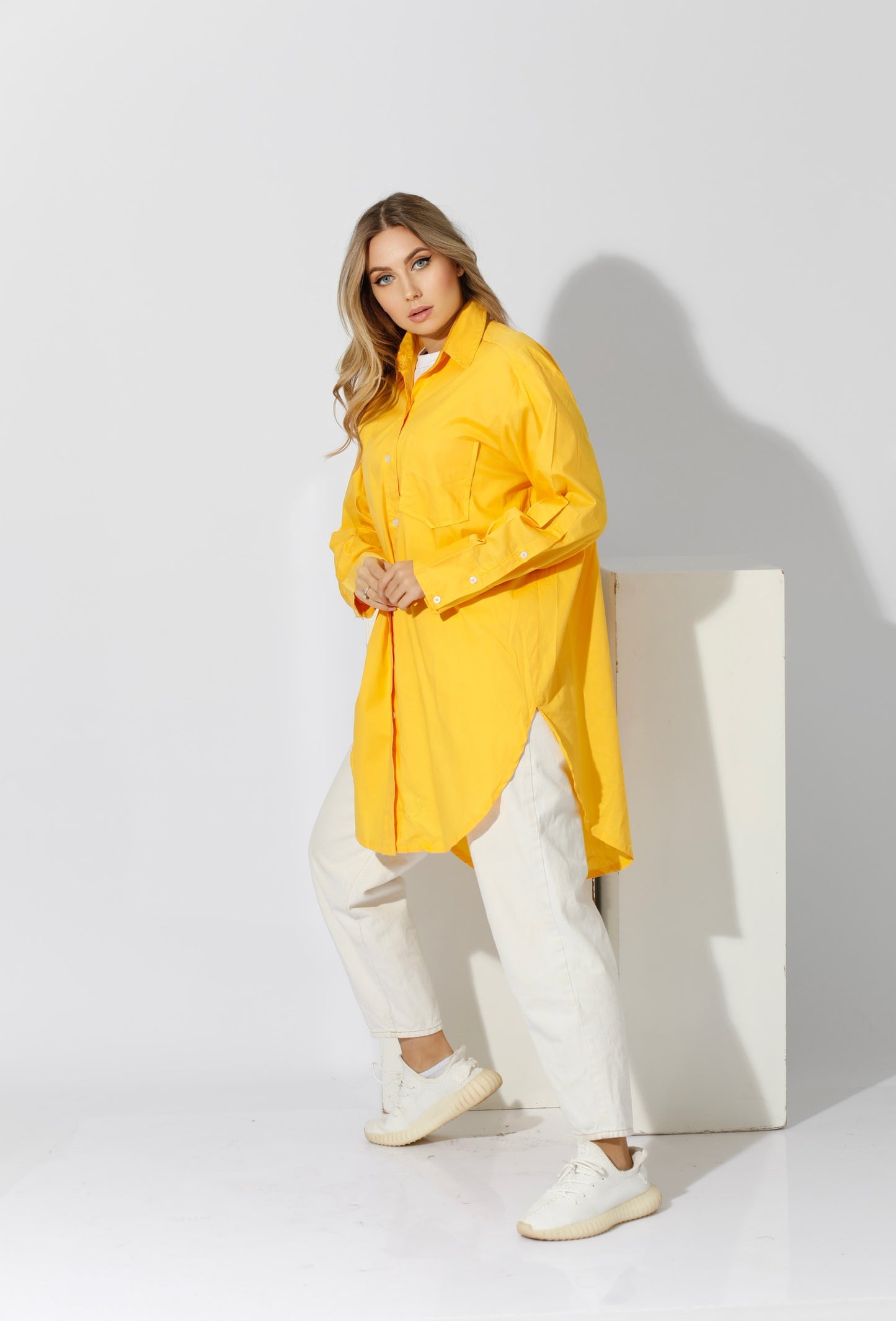 Oversized Shirt Dress - Yellow
