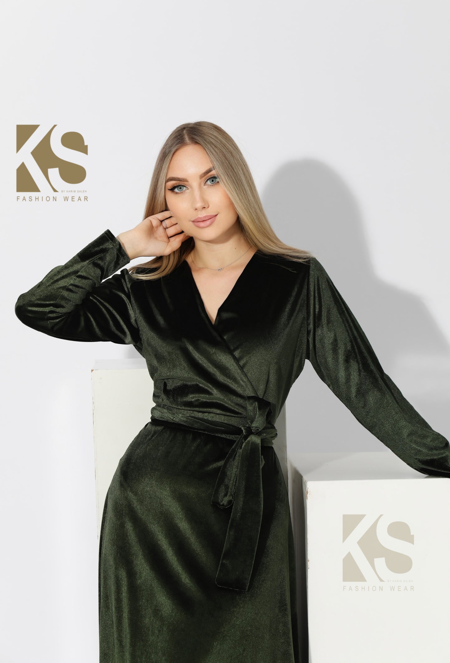 Velvet Wrap Maxi Dress - Olive